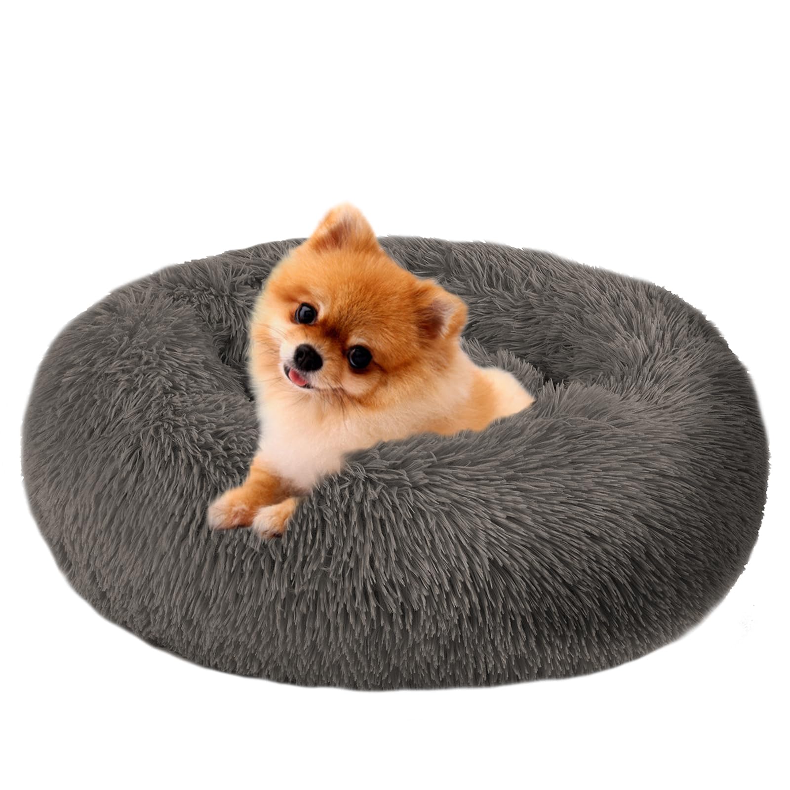 Mfox Calming Dog Bed (L) For Medium And Large Dogs Comfortable Pet Bed Faux Fur Donut Cuddler Up To 25Lbs
