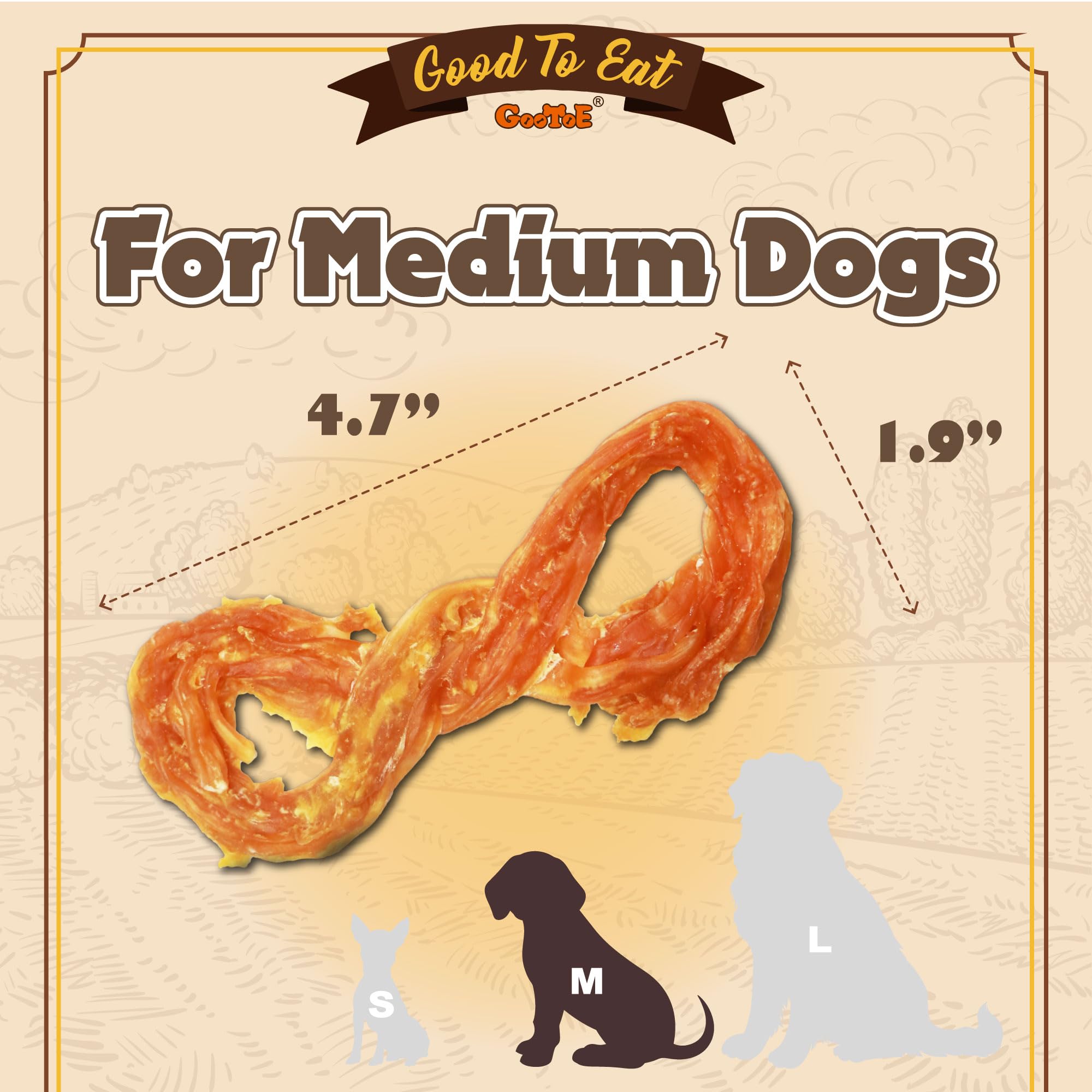 Gootoe Turkey Tendon Dog Treats, Rope (M) 1 lb, 100% USA Sourced Turkey, Natural Snack, Premium Puppy Chews, Hypoallergenic, Raw