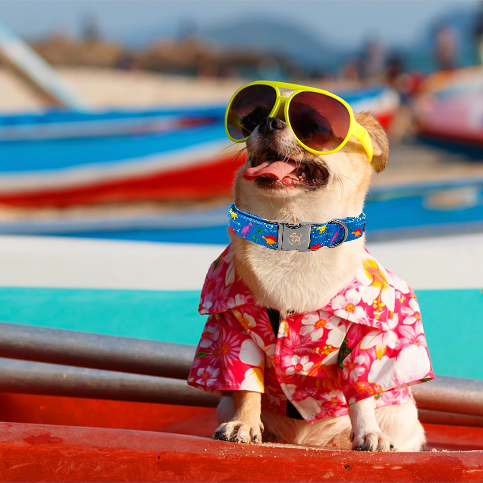 Elegant Little Tail Dog Collar, Blue Dinosaurs Pattern Pet Collar Durable Cute Dog Collars Male Or Female Pet Gift Adjustable Do