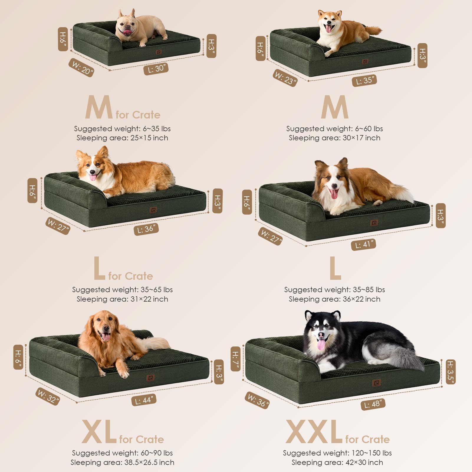 Eheyciga Xxl Memory Foam Dog Bed, Orthopedic Dog Beds For Extra Large Dogs, Waterproof Egg Crate Dog Couch Bed With Washable Removable Cover And Non-Slip Bottom, L Shaped Dog Bed, Dark Green