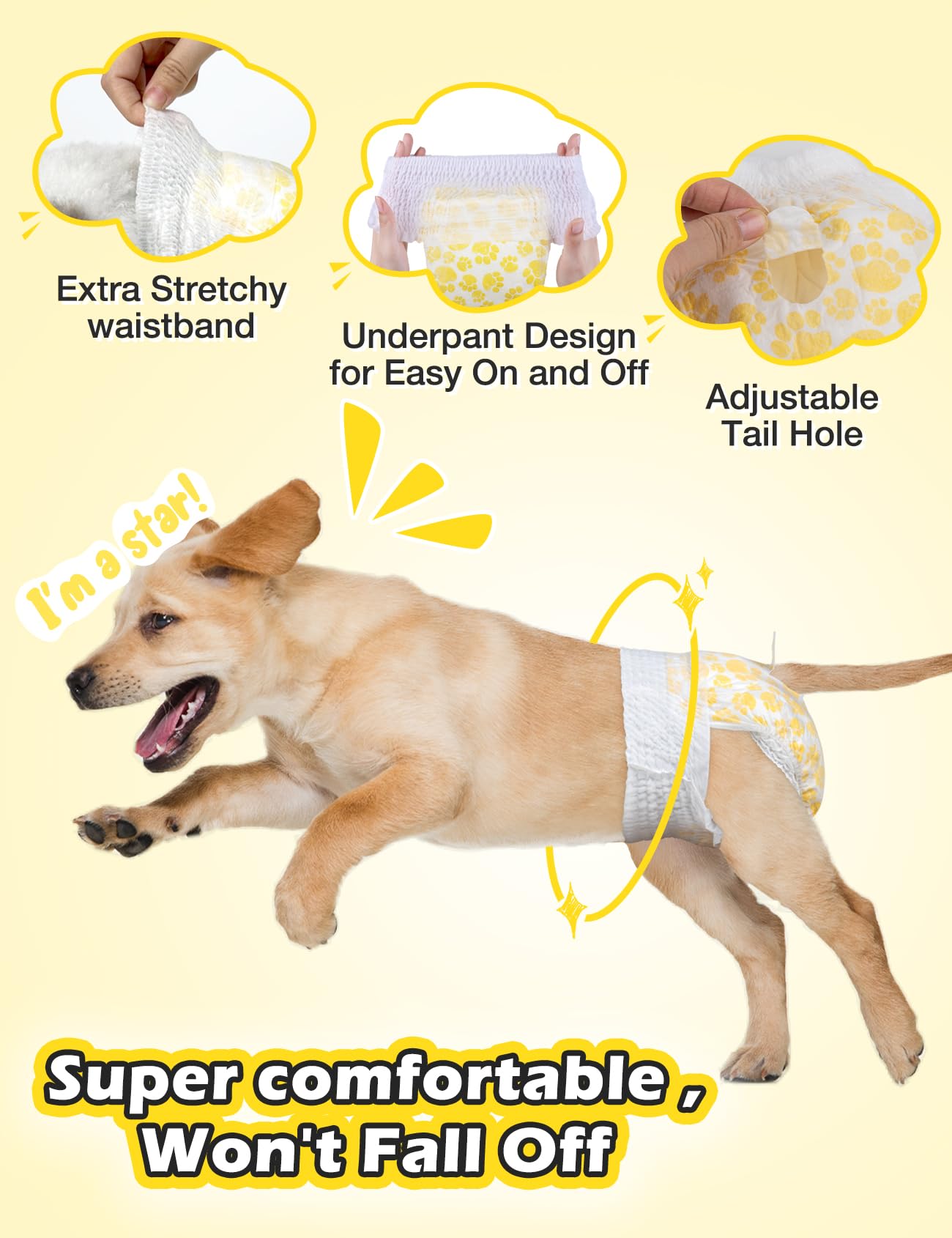 Dono Dog Diapers Female With Stretchy Waist-36Pcs, Disposable Full Wrap Female Puppy Dog In Heat Period Diapers, 360 Leak-Proof