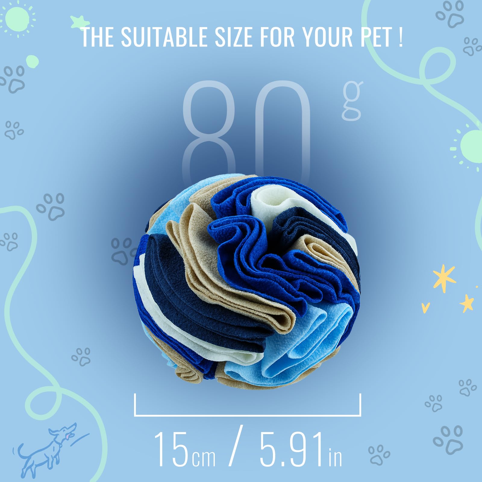 Larimuer Pet Snuffle Ball, Puzzle Sniffing Interactive Dog Ball For Blind Dogs Training & Stress Relief - Machine Washable (15Cm