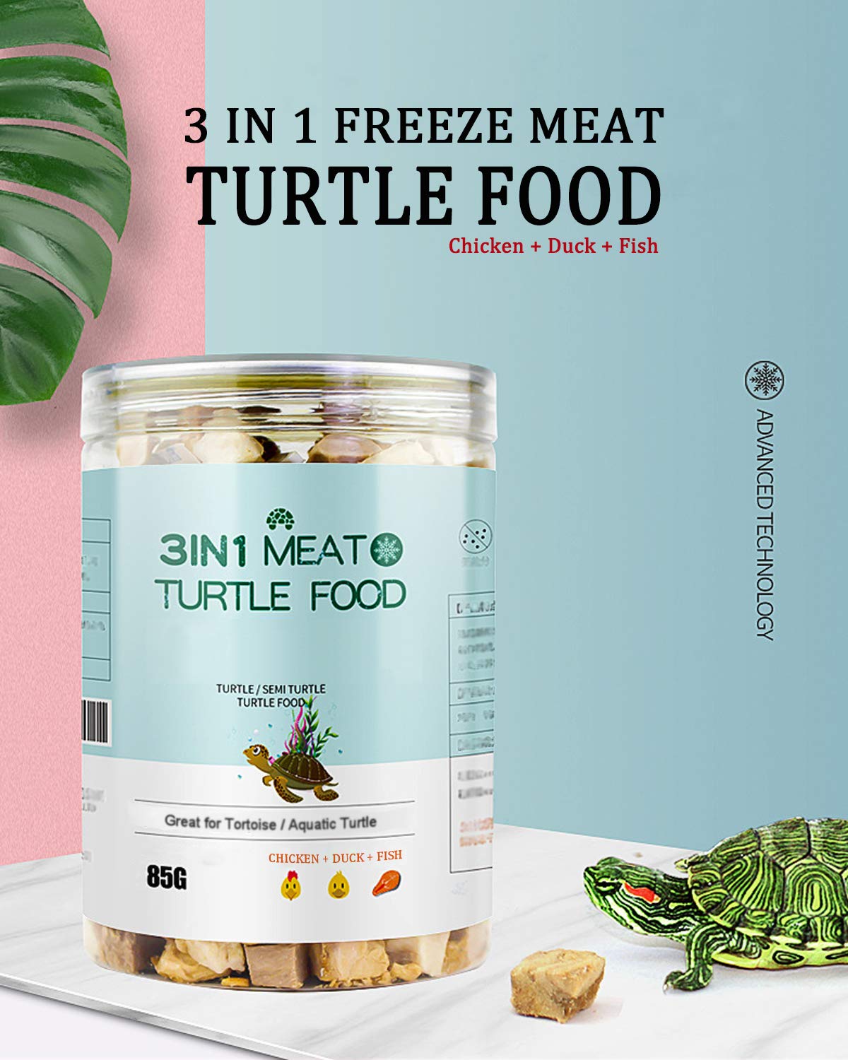 BNYEE 3 in 1 Meat Turtle Food - Chicken & Duck & Fish Meat Natural Freeze Dried Human-Grade Turtle Treats