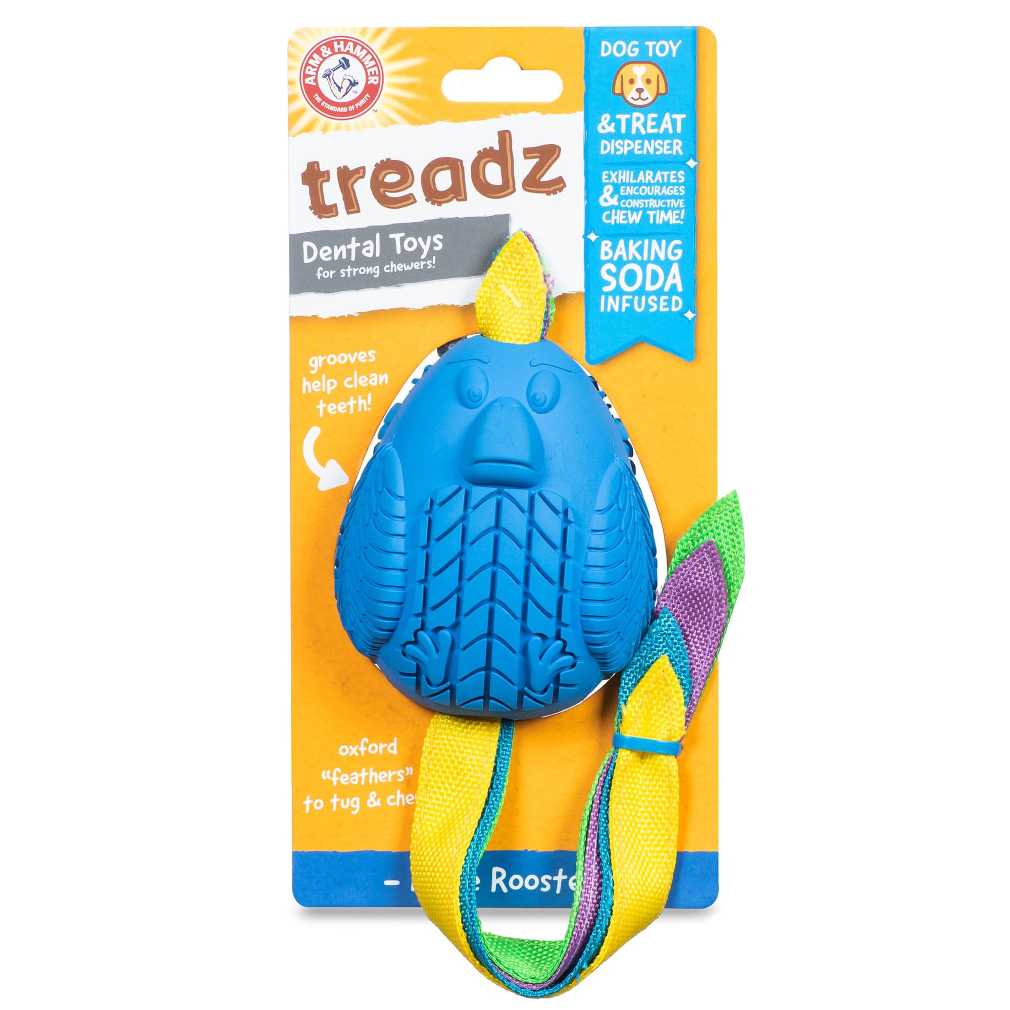 Arm & Hammer For Pets Super Treadz Large Rooster Dental Chew Toy For Dogs Dog Dental Toys Help Reduce Plaque & Tartar Buildup Wi