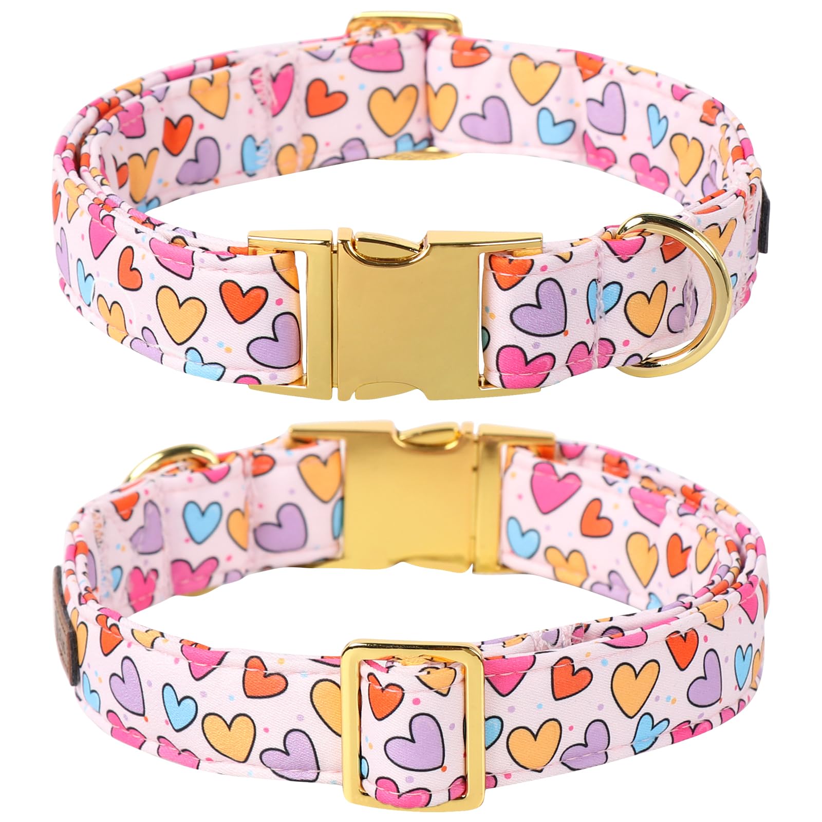 Lionet Paws Valentine'S White Dog Collar, Cute Heart Dog Collar For Medium Dogs, Adjustable Cotton Pet Collars For Small Medium
