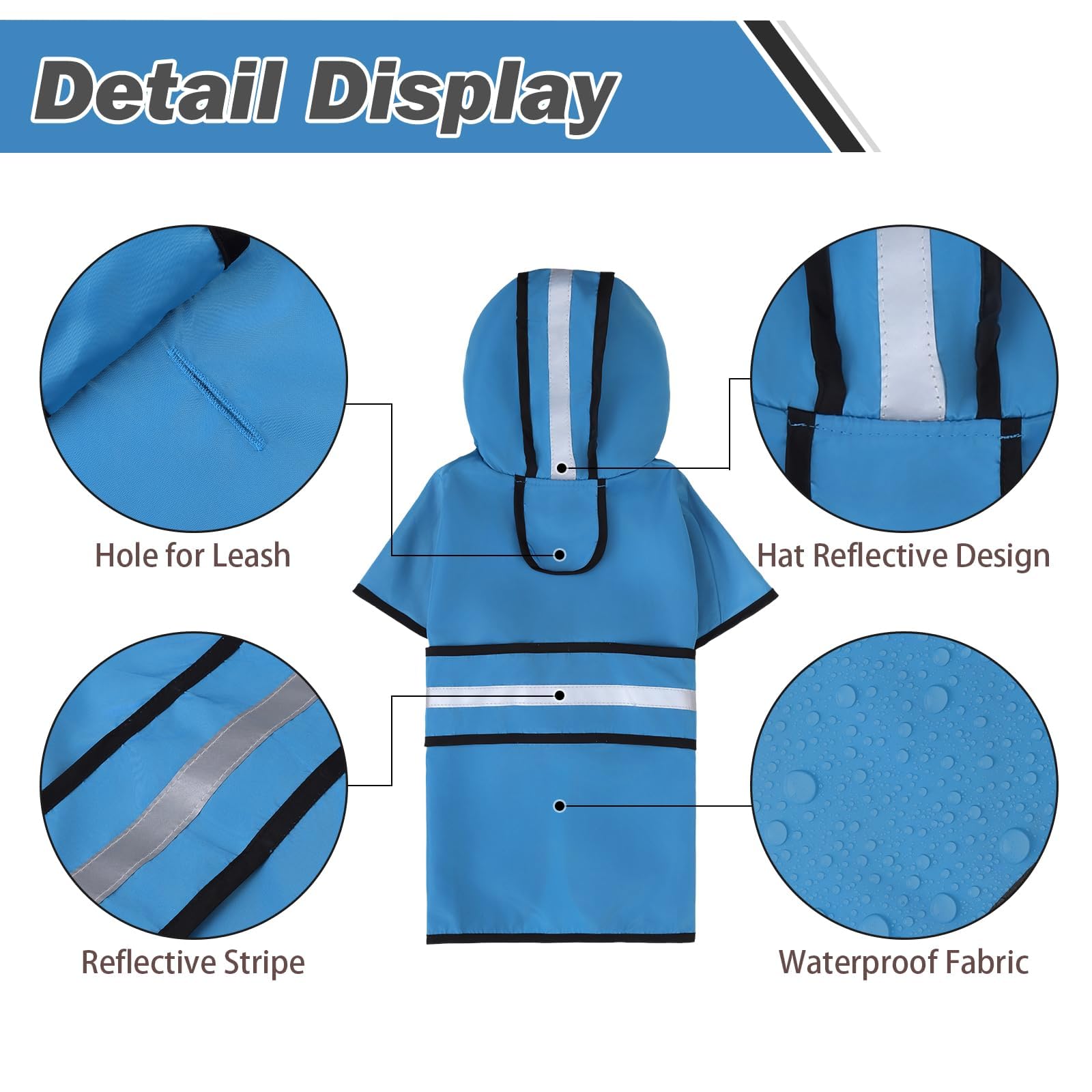 KOOLTAIL Dog Raincoat Hooded Slicker Poncho with Leash Hole, Raincoat for Large Dogs, Waterproof Doggie Rain Jacket with Reflect