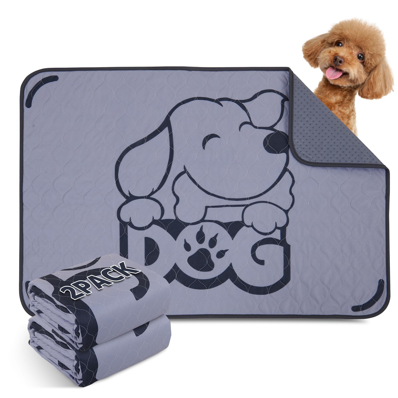 2 Packs Extra Large Reusable Dog Mats For Floors: Non-Slip Washable Pee Pads For Dogs - Fast Absorbent Pet Whelping Pads, Puppy 