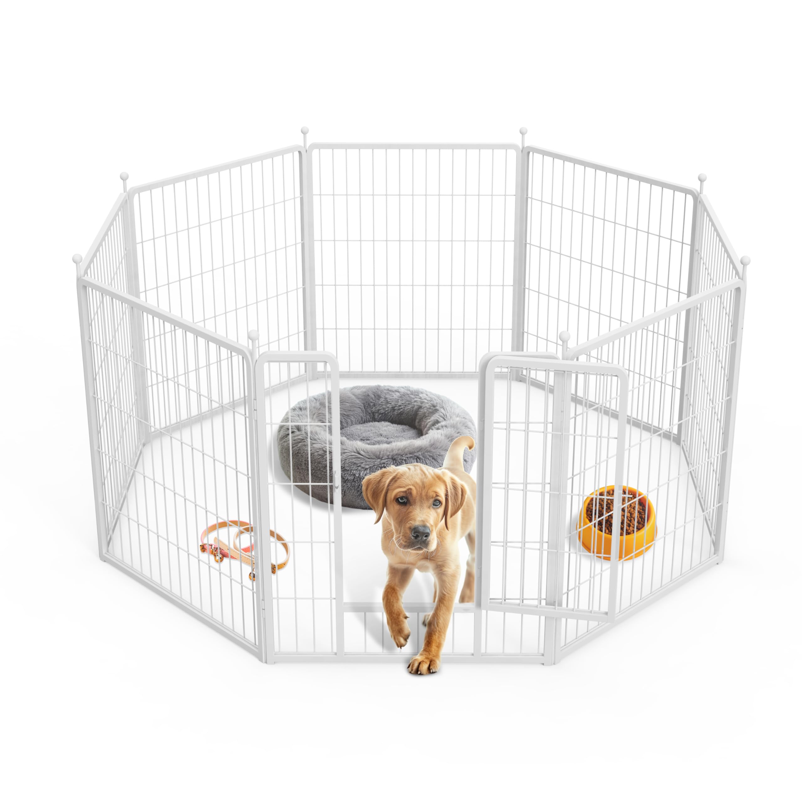 Simple Deluxe Dog Playpen, 32 Height 8 Panels Fence with Anti-Rust Coating, Metal Heavy Portable Foldable Dog Pen for Small/Medi
