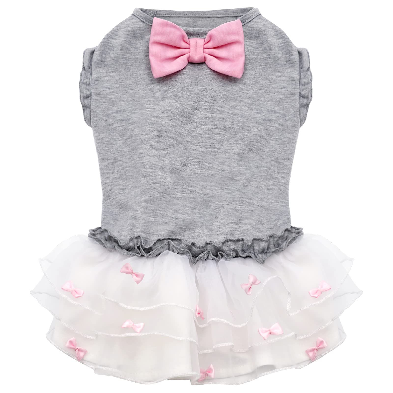 Kyeese Dogs Dress Grey With Pink Bowtie Pet Puppy Clothes For Small Dogs Skirt Dog Clothes