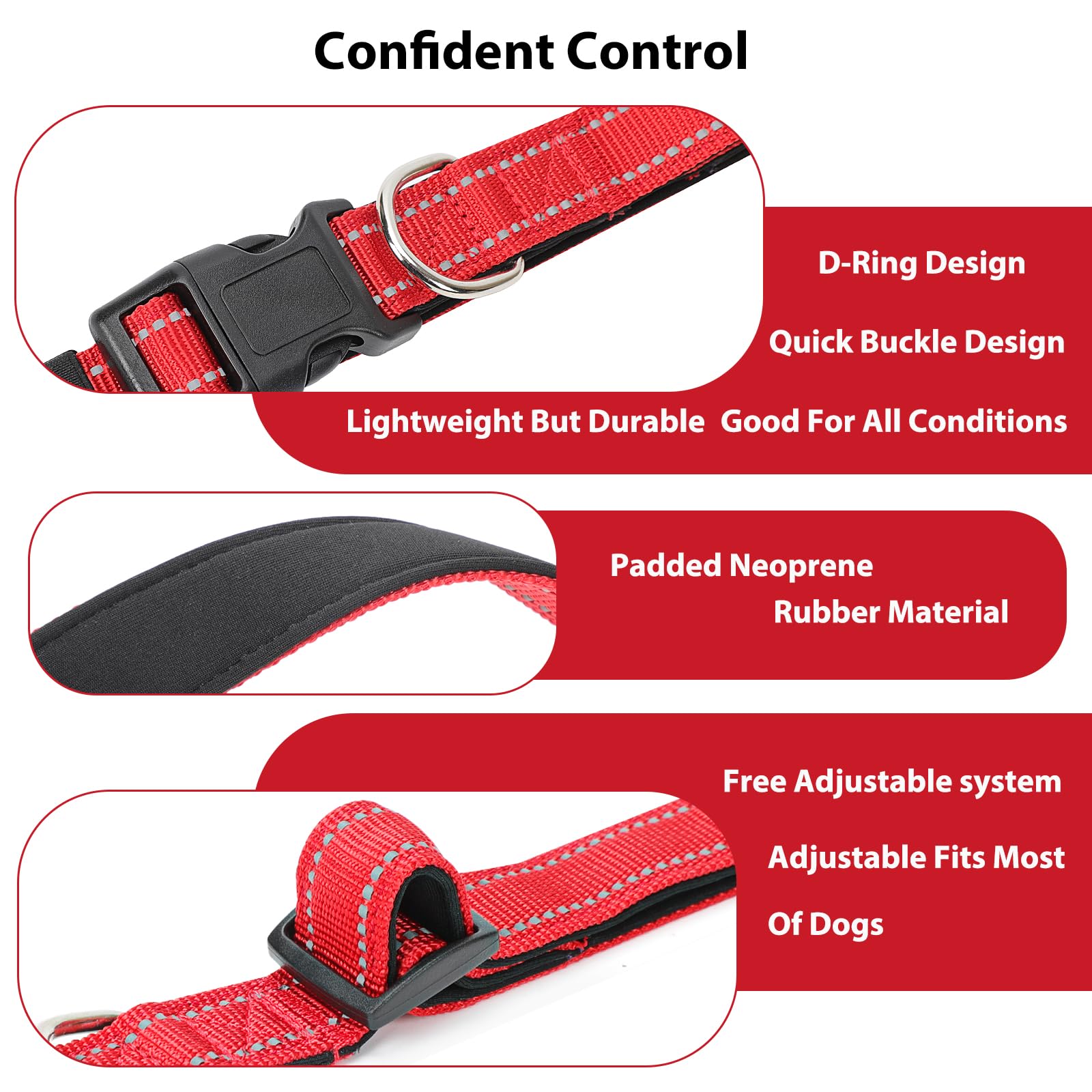 Penseepet Reflective Dog Collar Padded With Soft Neoprene Breathable Quick Release Basic Dog Collars For Medium Large Dogs Red B