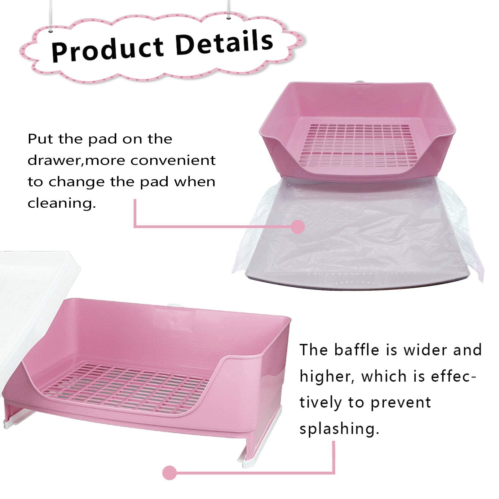 PINVNBY Large Rabbit Litter Box Corner Toilet Box Bigger Pan Pet Potty Trainer with Drawer for Adult Bunny Guinea Pig Chinchilla Ferret Galesaur Hedgehog Small Animals(Pink) -Like New