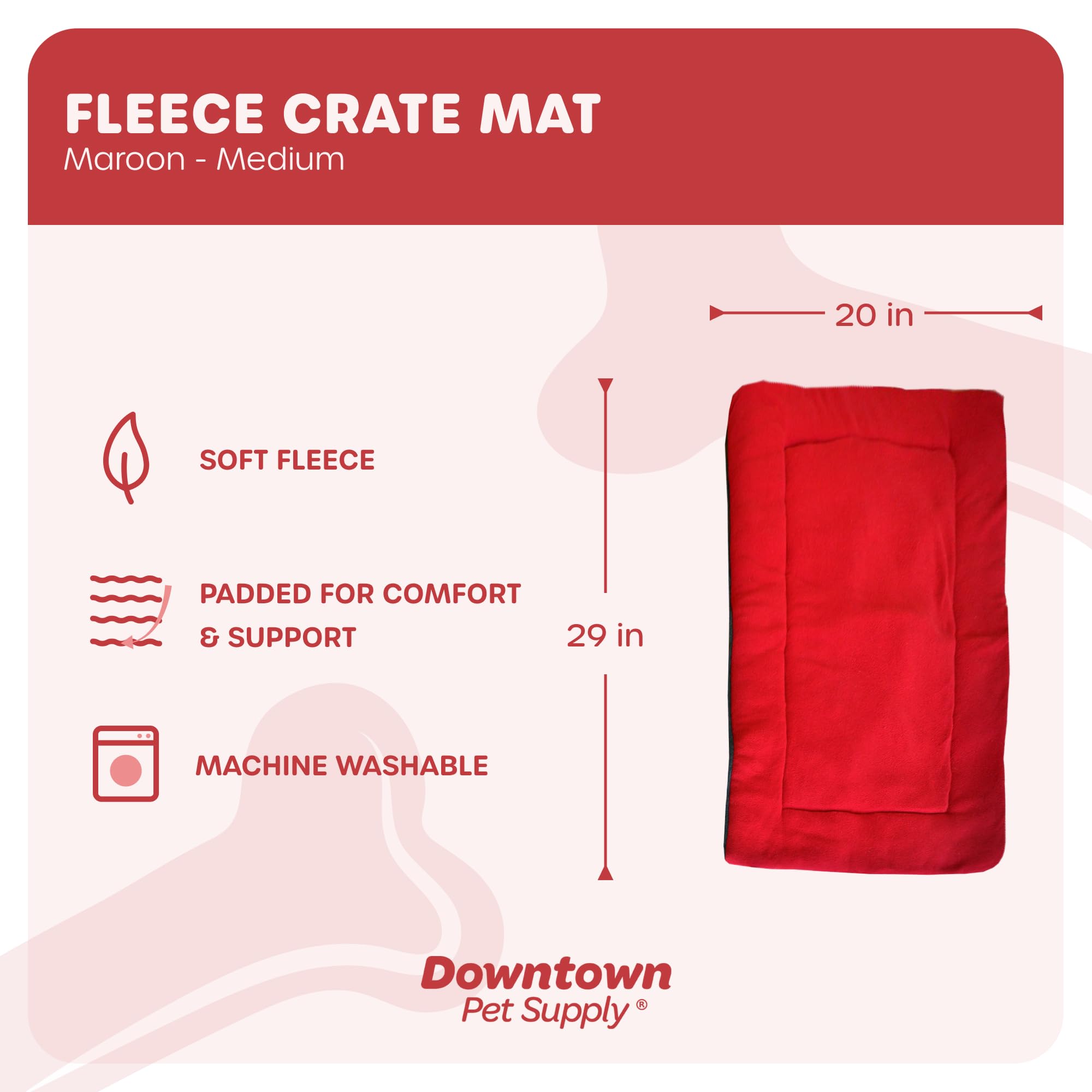 Downtown Pet Supply - Dog Crate Mat - Comfort Dog Bed Or Cat Bed - Soft Fleece Nap Mat - Easy Maintenance, Machine Washable Dog Bed - Maroon - 29 In X 20 In - Medium Dog Bed