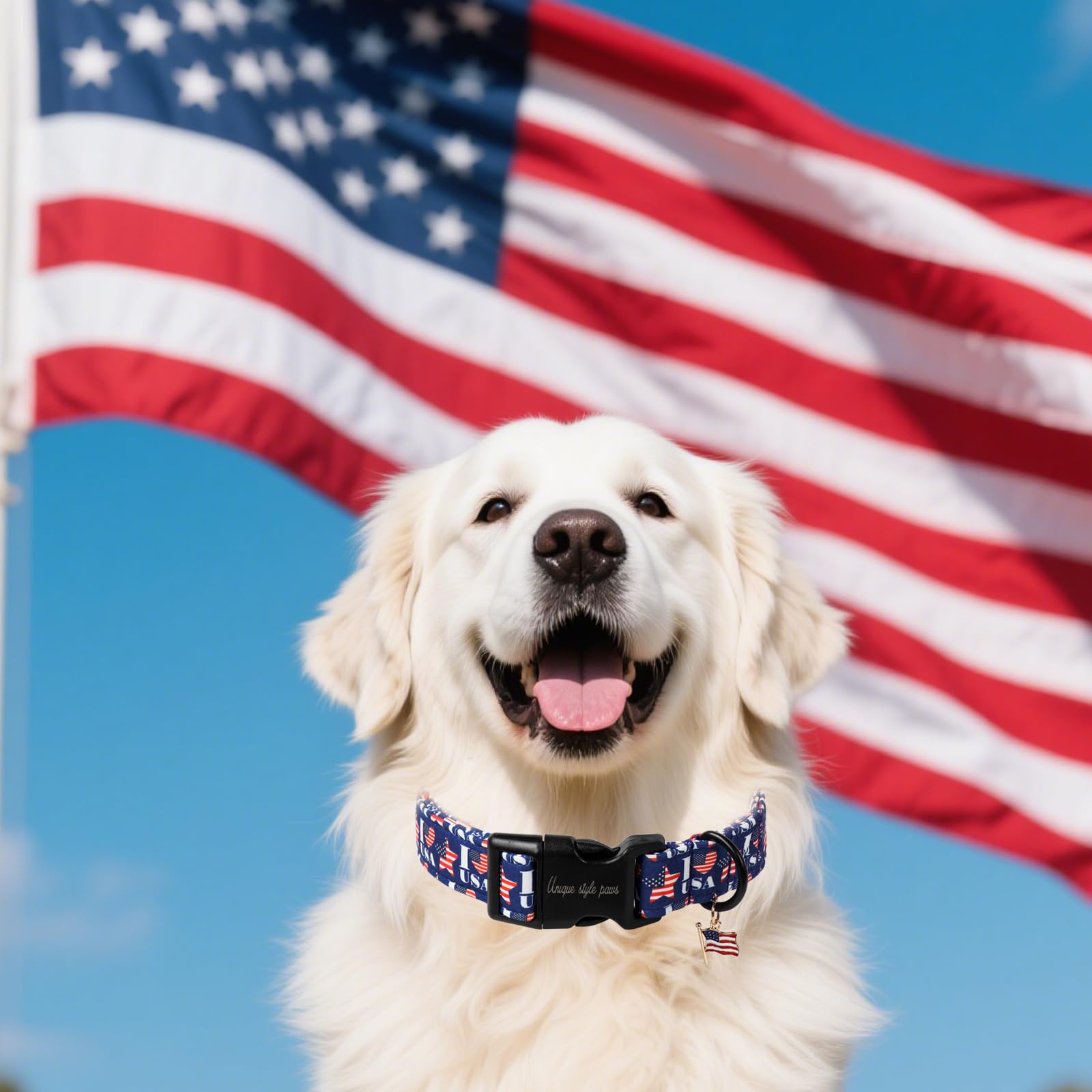Unique Style Paws Patriotic Dog Collar,4Th Of July Dog Collar With American Flag Pattern,Independence Day Puppy Collar Adjustabl