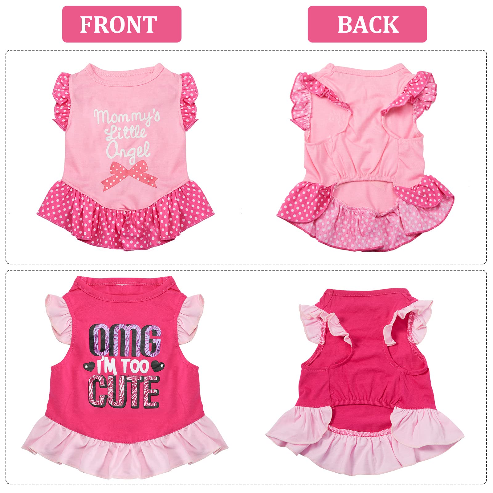 2 Pieces Dog Dresses For Small Dogs Cute Girl Female Dog Dress Mommy Puppy Shirt Skirt Doggie Dresses Pet Summer Clothes Apparel For Dogs And Cats (Omg And Angel,Medium)