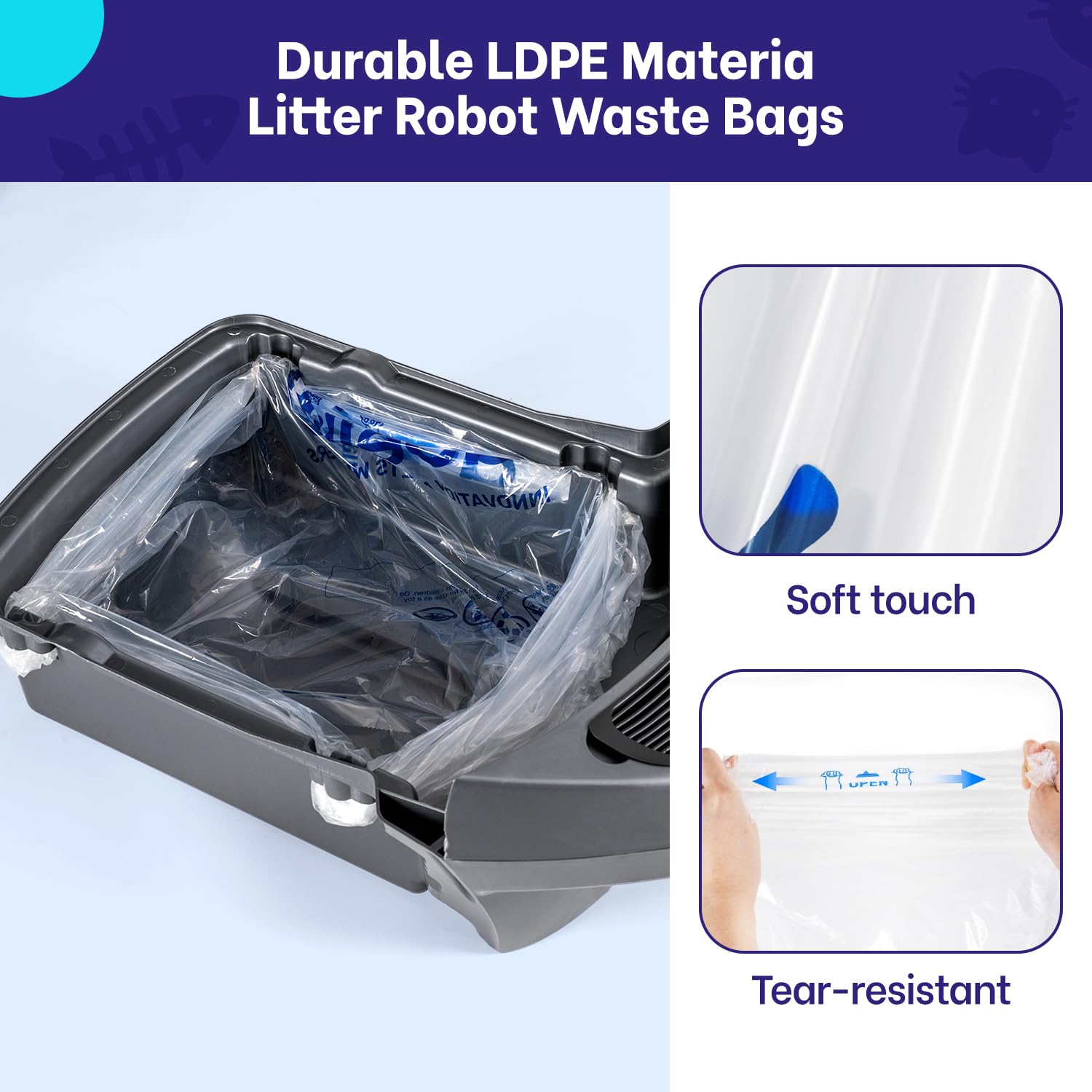 Aoellit 48 Count Litter Box Liners Litter Robot 4 & 3 Waste Bags, Cat Litter Bags For Self Cleaning Litter Box, Transparent Litt