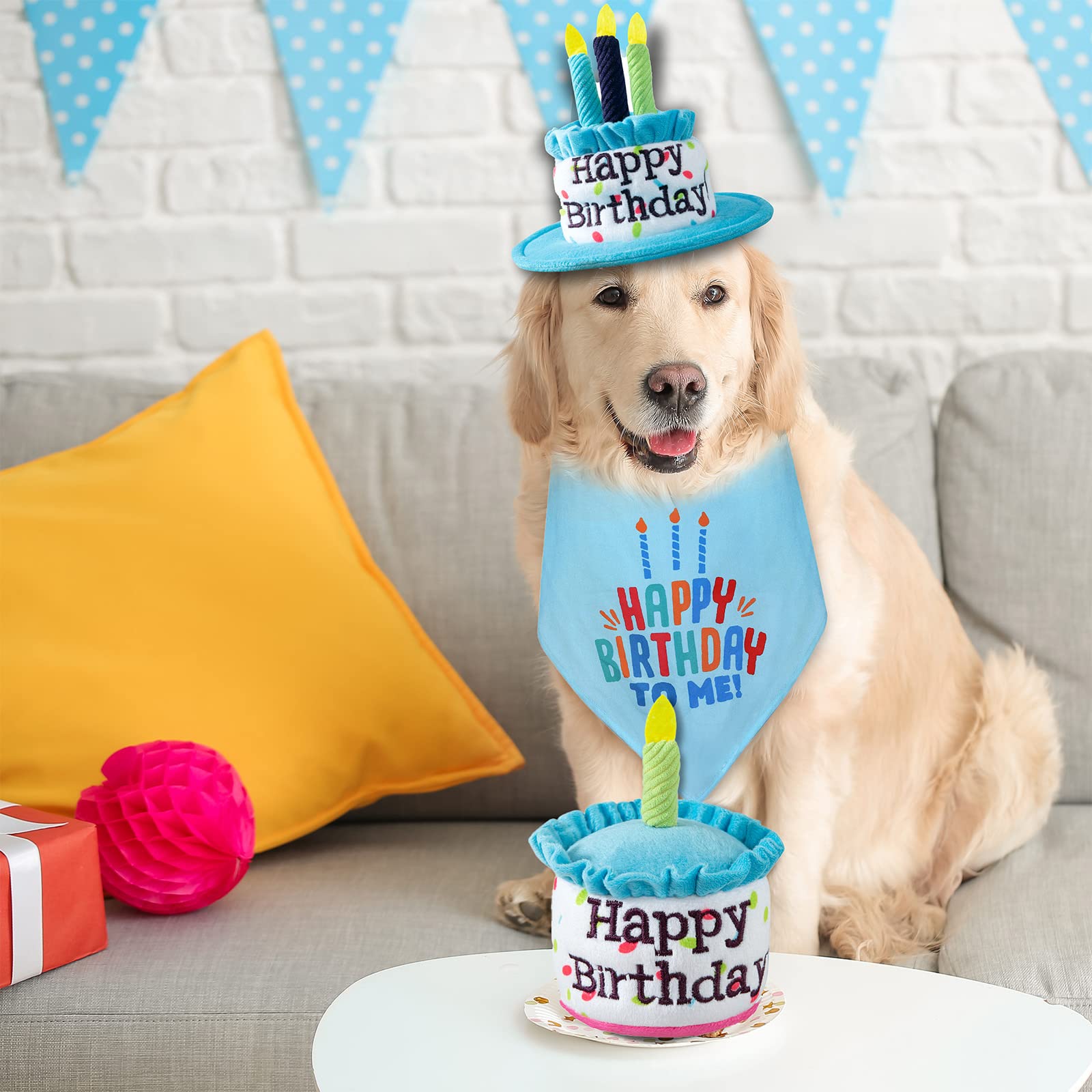 Ushang Pet Dog Birthday Cake Toy, Happy Birthday Cake Shaped Squeaky Dog Toys For Medium & Large Dogs Funny Dogs Gifts Plush Dog