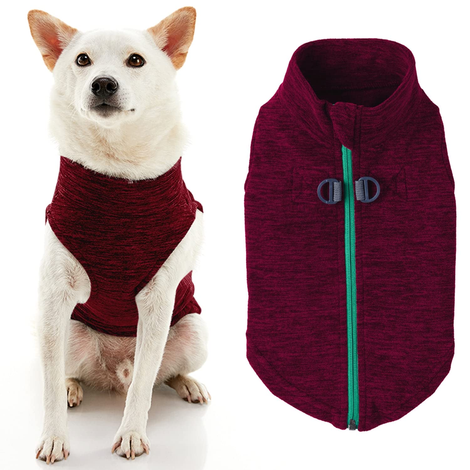 Gooby Zip Up Fleece Dog Sweater - Fuchsia Wash, Small - Warm Pullover Fleece Step-In Dog Jacket With Dual D Ring Leash - Winter 