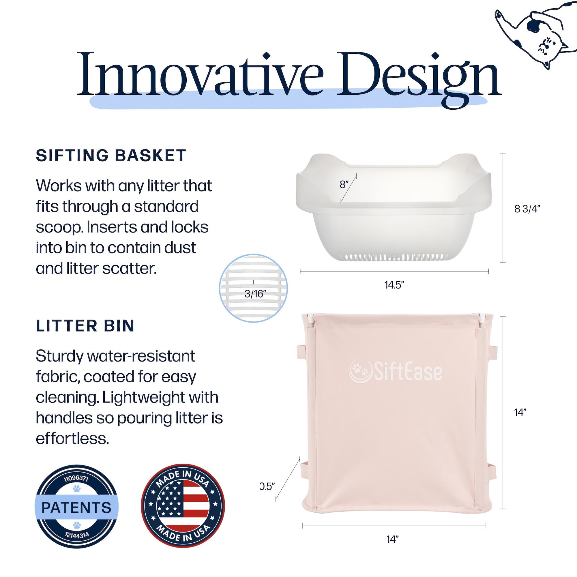 Cat Litter Sifter - SiftEase Sifting Litter Box Cleaner, Fast & Easy Scoop Free Cleaning, Large Sifter with Bin for Longer Lasti