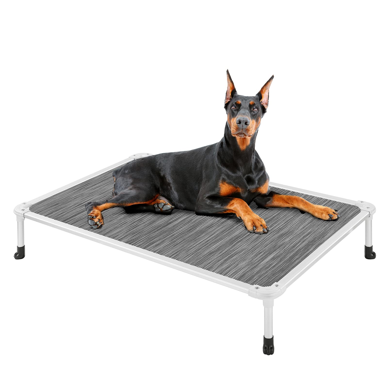 Veehoo Chew Proof Elevated Dog Bed - Cooling Raised Pet Cot - Silver Aluminum Frame And Durable Textilene Mesh Fabric, Unique Designed No-Slip Feet For Indoor Or Outdoor Use, Black Silver, X Large
