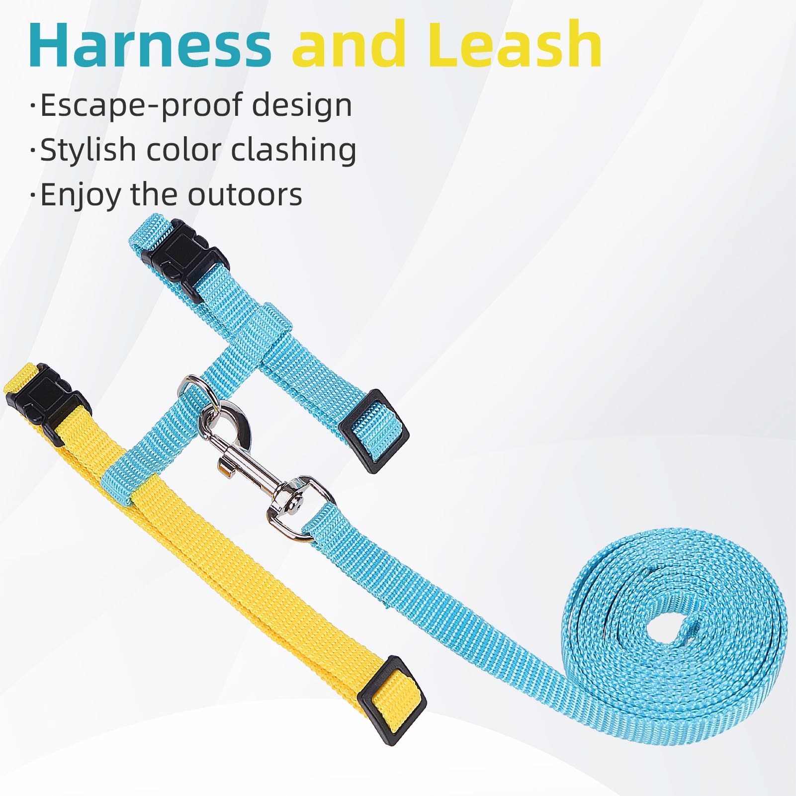 Pupteck Adjustable Cat Harness And Leash Set Escape Proof Kitten Strap Collar For Walking Travel, Blue Yellow