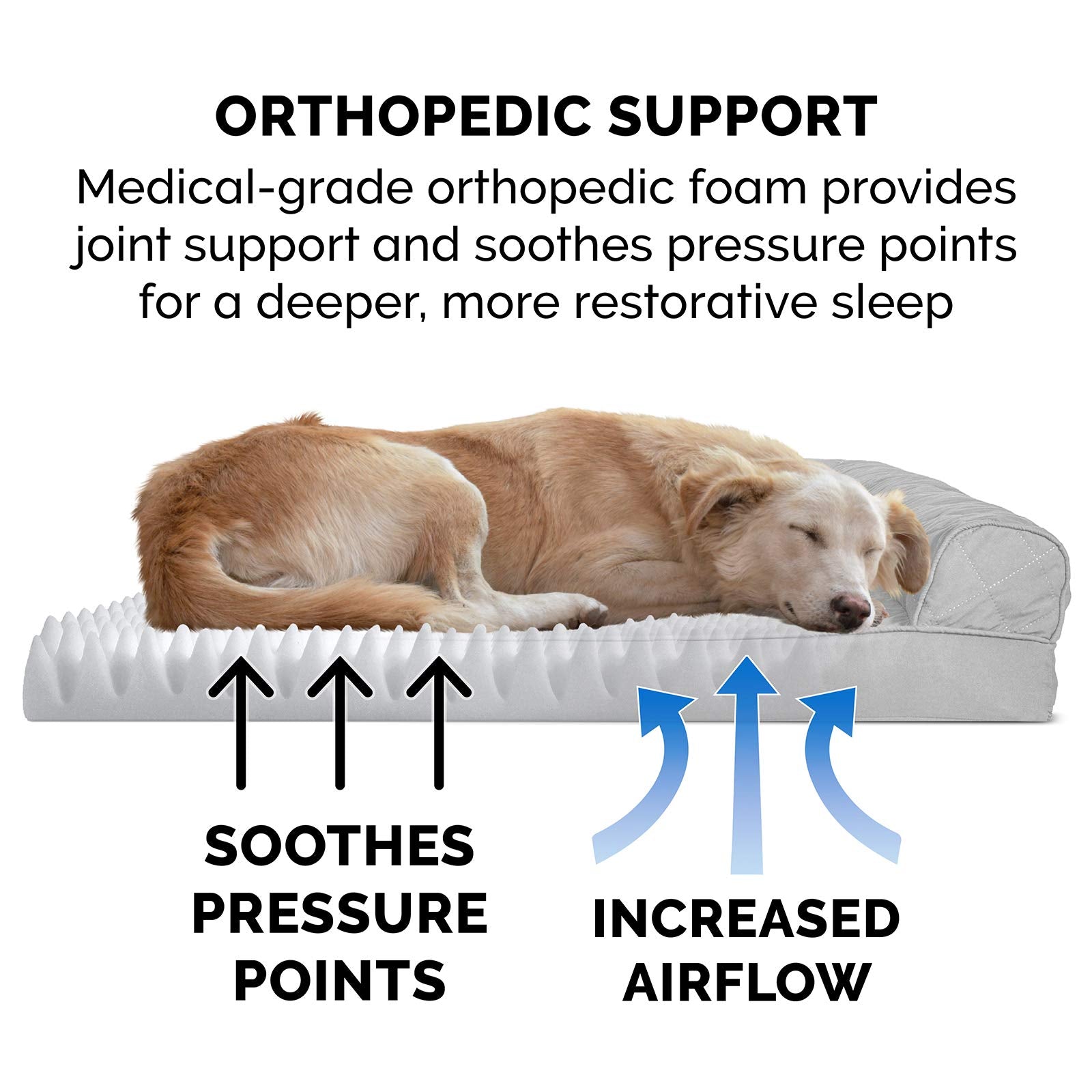 Furhaven Orthopedic Dog Bed For Large Dogs W/ Removable Bolsters & Washable Cover, For Dogs Up To 95 Lbs - Quilted Sofa - Silver Gray, Jumbo/Xl