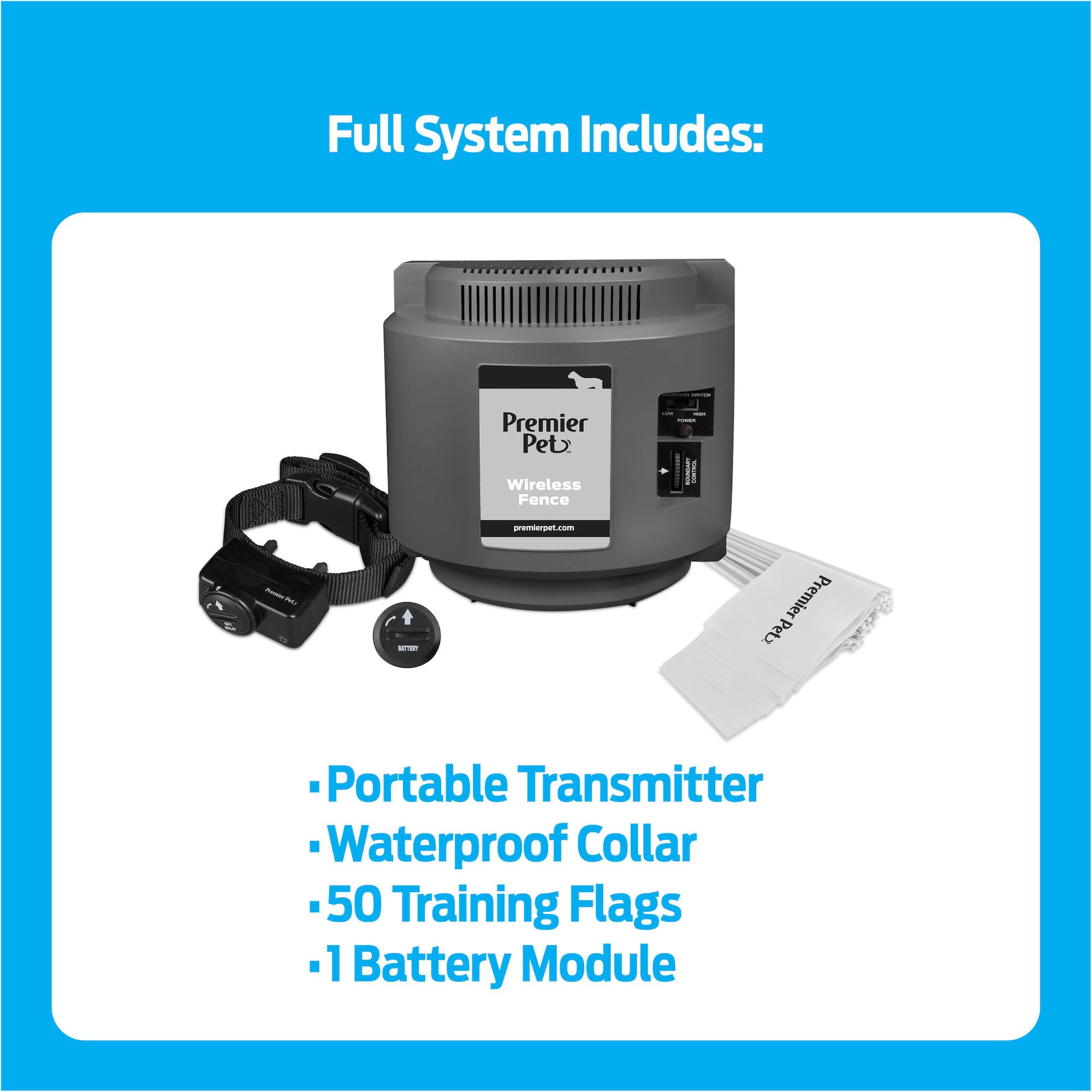 Premier Pet Wireless Dog Fence System - Circular Boundary, Adjustable Up To  Acre, Waterproof Collar With Tone And 5 Static Corr