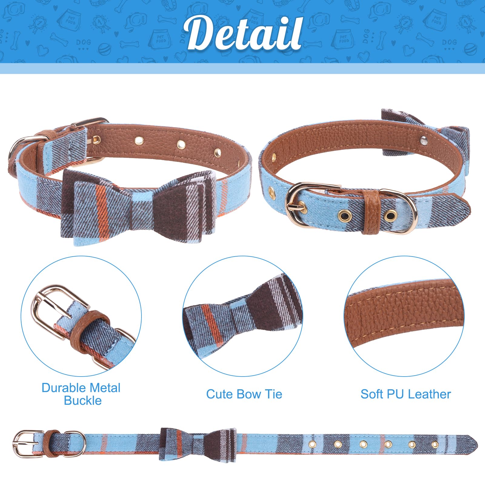 Expawlorer Dog Leash And Collar Set - Classic Plaid Medium Dog Collar With Bow Tie, 360 Swivel No Tangle Dog Leash, Adjustable D