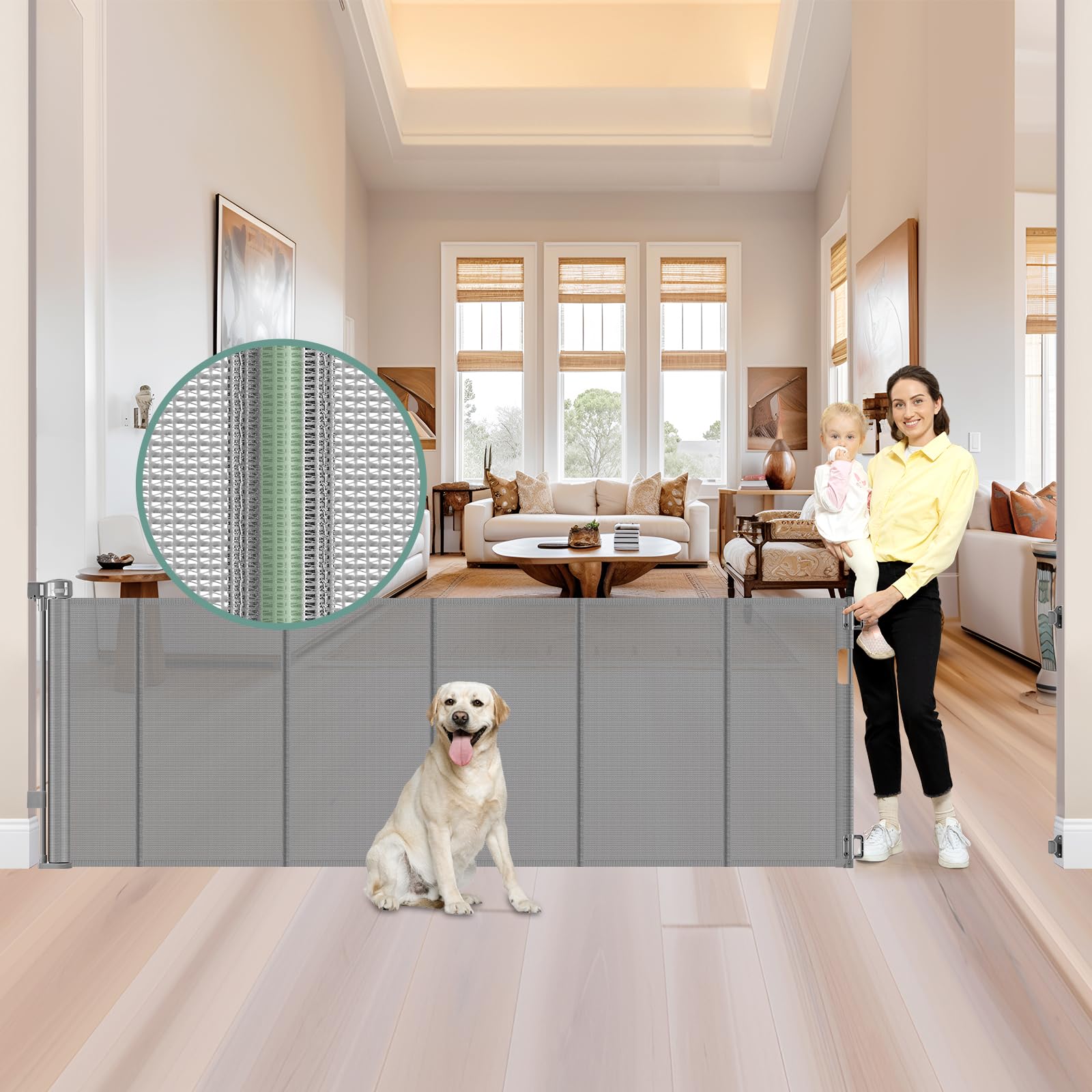 Reinforced 159 Inch Extra Wide Baby Gate for Large Openings Prevent Babies and Dogs from Crawling Through Retractable Baby Gates