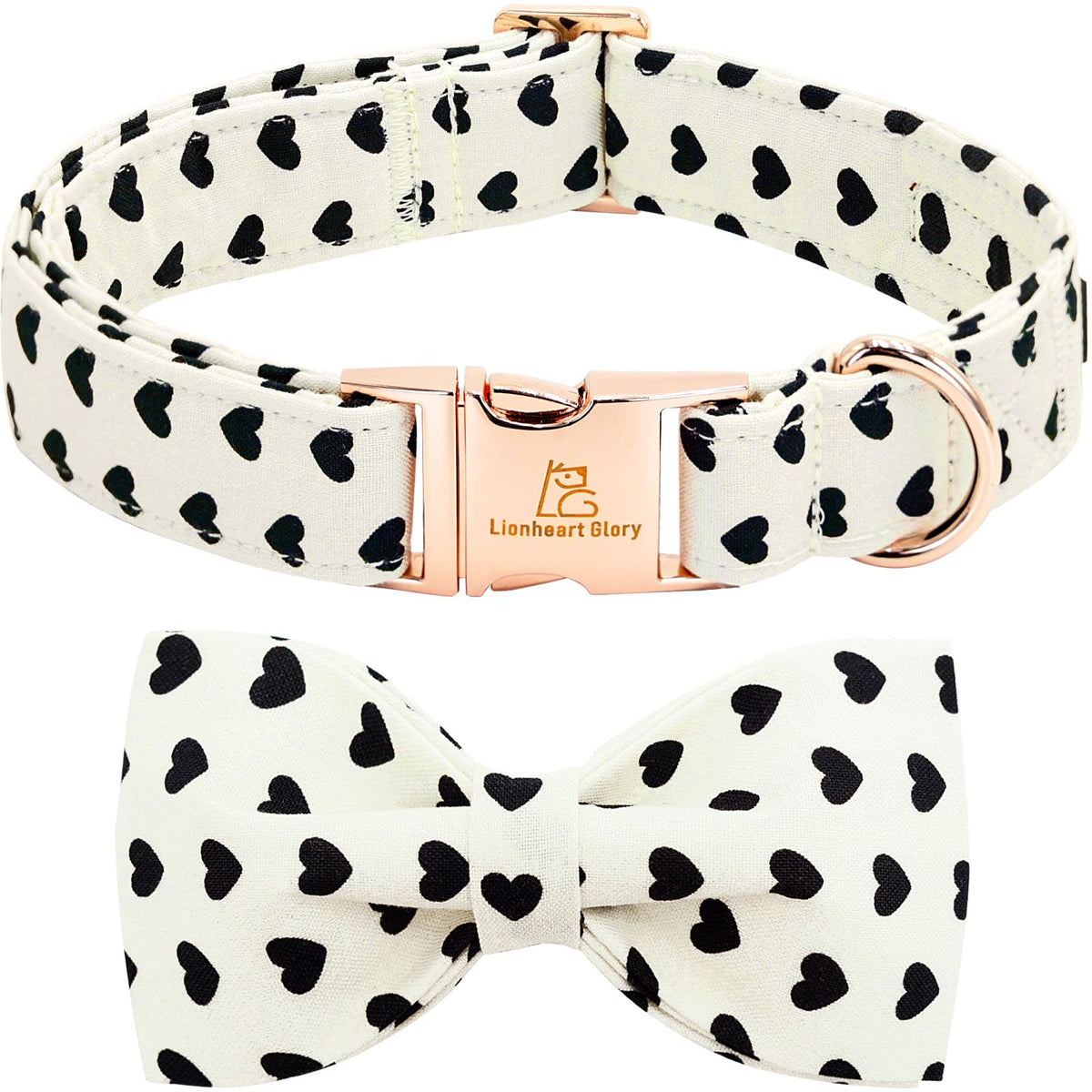Lionheart Glory Dog Bow Collar Valentine'S Day Dog Collar For X-Large Dogs Hearts Print Dog Collar With Bowtie Spring Dog Collar