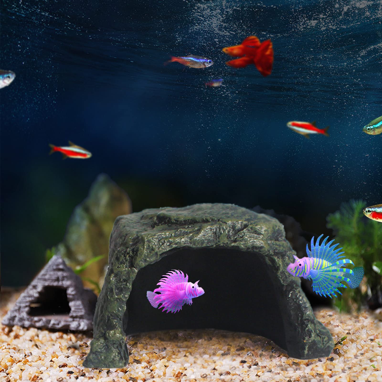 Besimple Aquarium Fish Hide Cave Decoration, Reptile Rock Hideouts Stone Cave Hide House Fish Tank Aquarium Accessories For Betta Shrimp Turtle Amphibians Small Lizards(Rock Hide Cave)