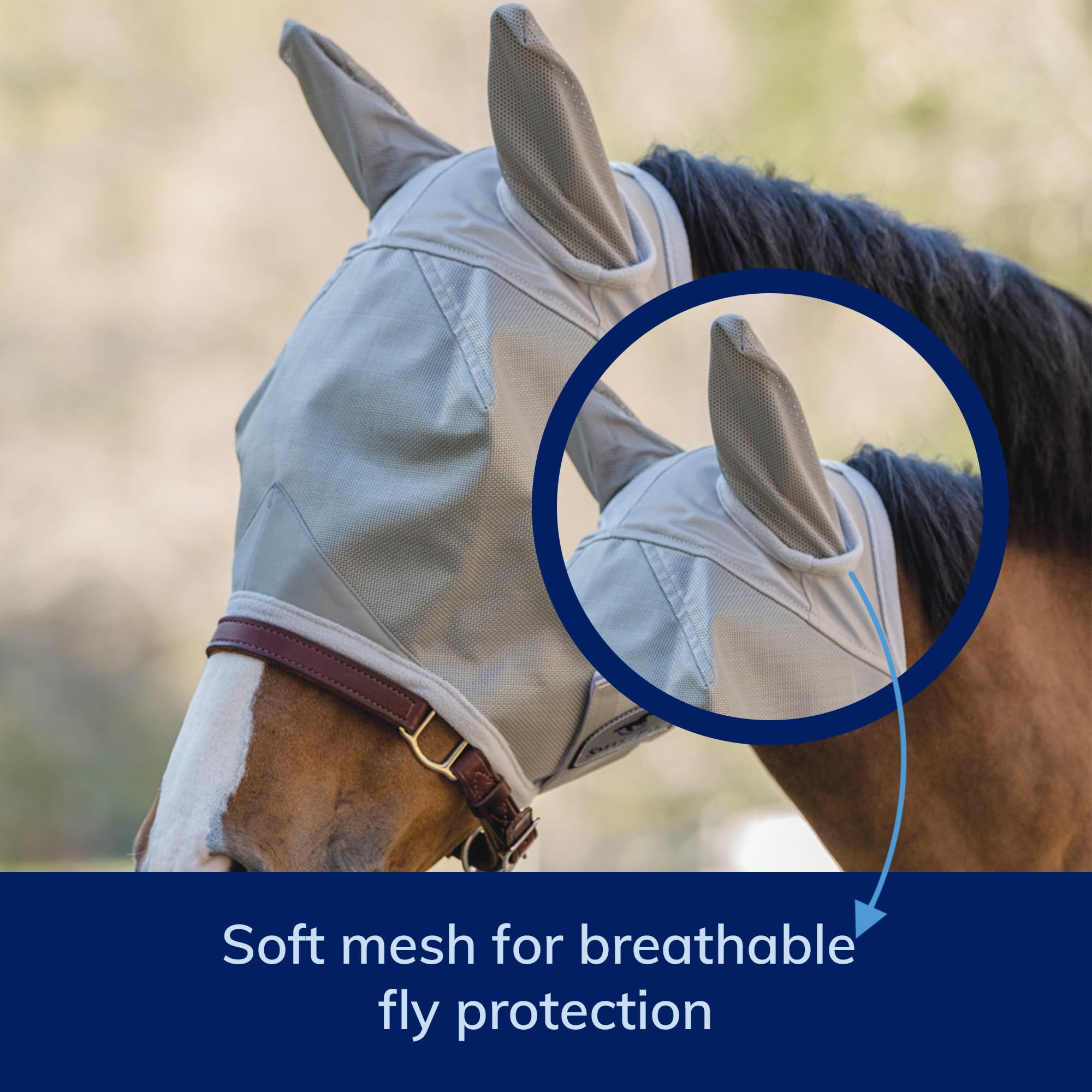 SmartPak Fly Mask with UV Protection, Ears, and Mesh | Wide Secure Closure | UV Fly Mask for Horses (Horse)