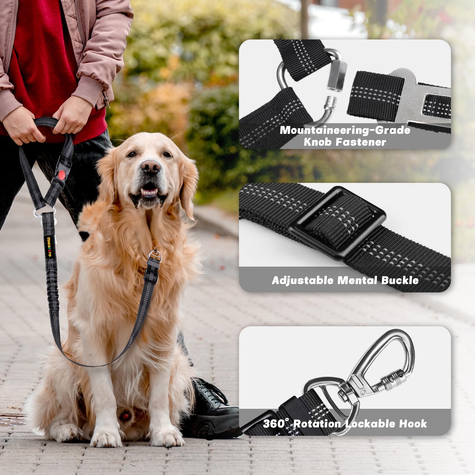 Odogpeto Dog Seat Belt Harness For Car, Dog Car Leash With Car Headrest & Buckle, Reflective Short Dog Leash, Pet 12 Inch Heavy