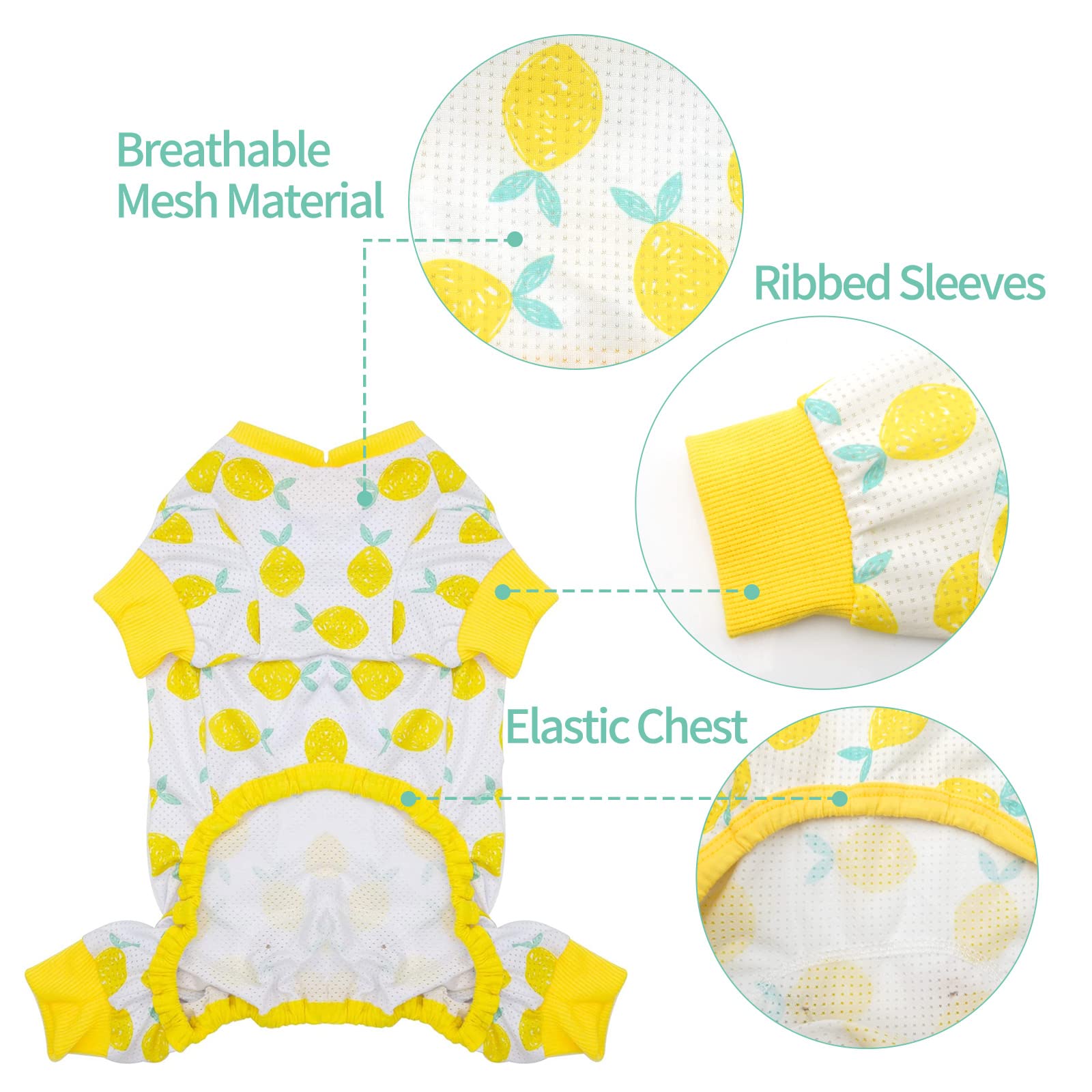 Kyeese Dog Pajamas Stretchable Lemon Dog Pjs Lightweight 4 Legs Dog Onesie Soft Mesh Material Great For Summer