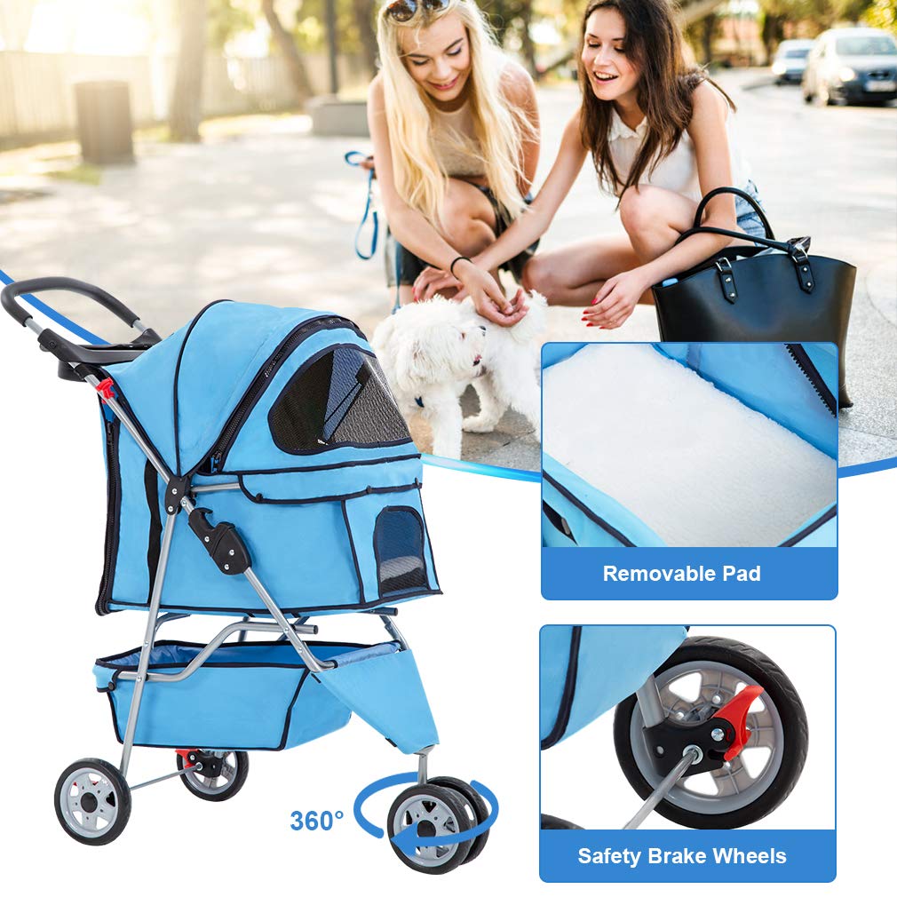 Bestpet New Pet Stroller Cat Dog Cage 3 Wheels Stroller Travel Folding Carrier T13