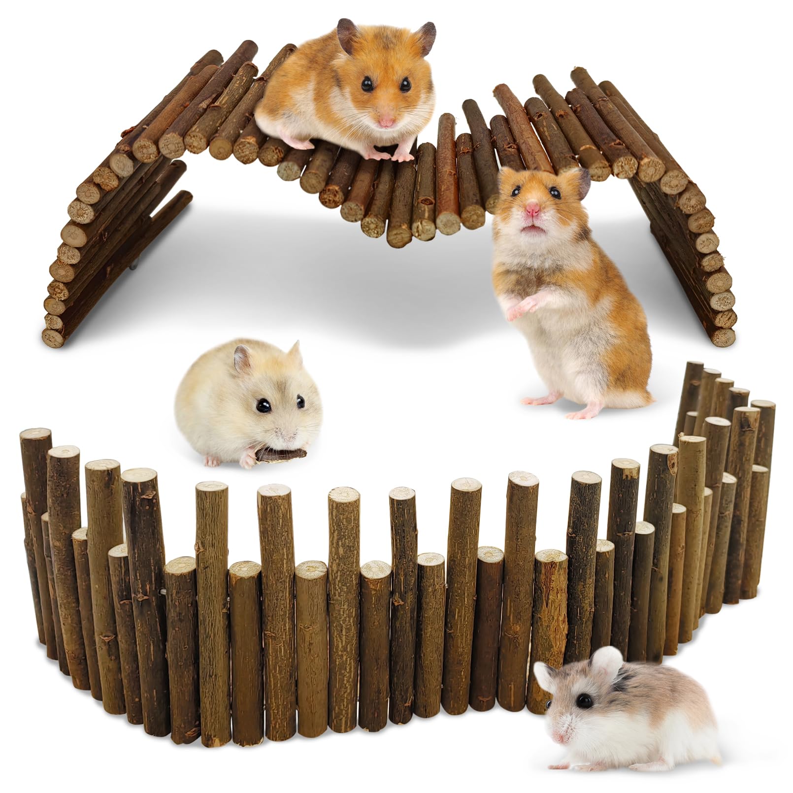 Pinvnby Hamster Wooden Bridge Rat Bendable Tunnel Wooden Fence Chew Toy Hamster Cage Accessories Long Climbing Ladder Fo Gerbil 