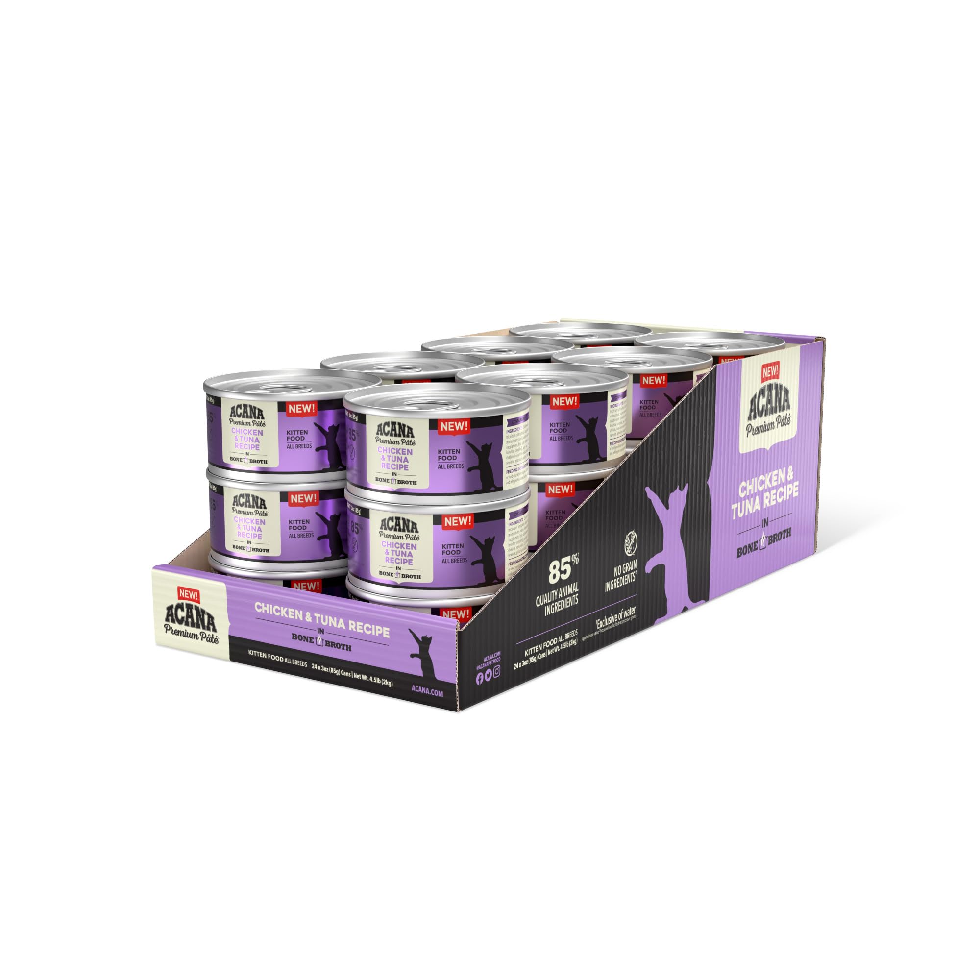 ACANA Premium Pate Kitten Wet Cat Food in Bone Broth Chicken + Tuna Recipe 3oz Cans (24 Count)