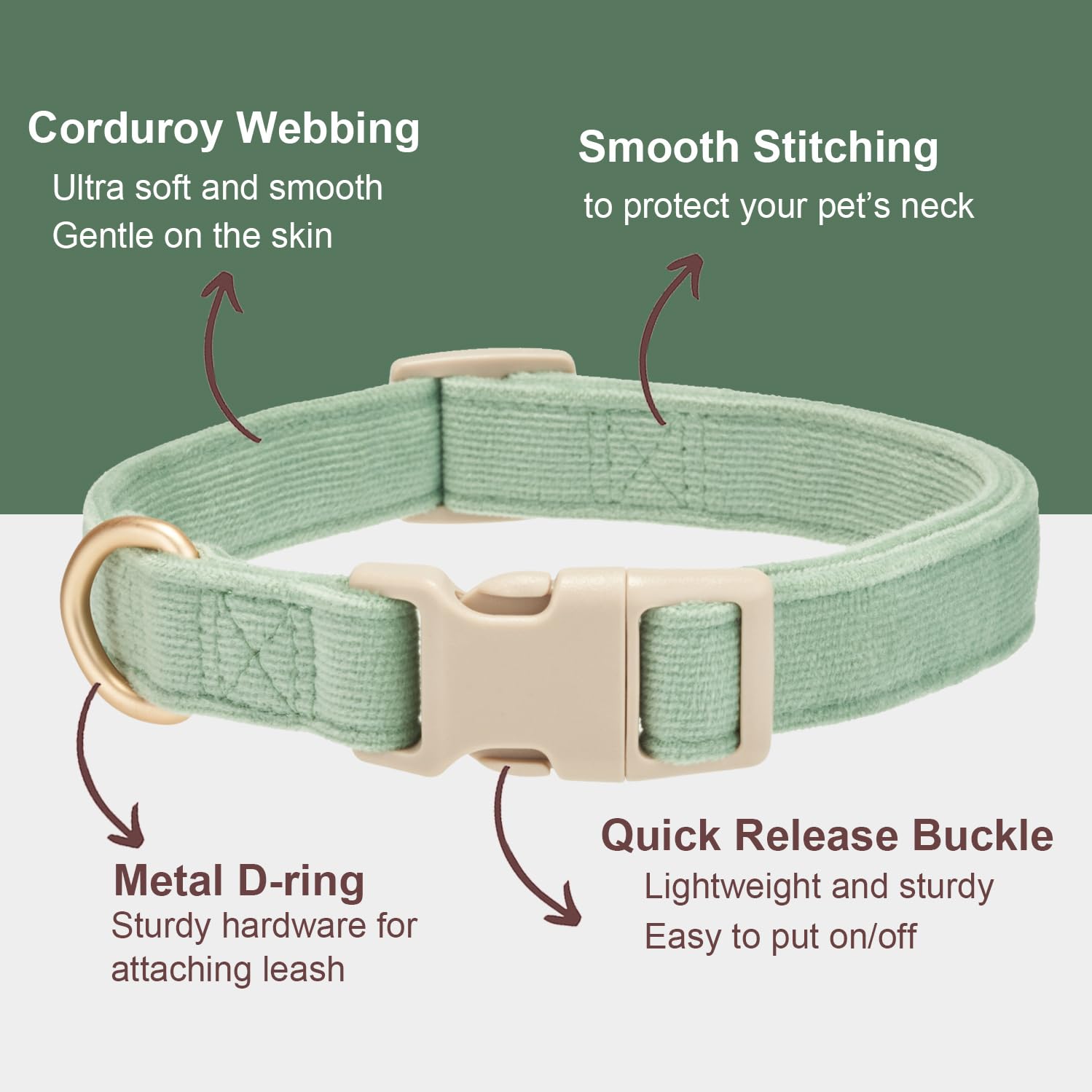 Yudote Soft Cotton Dog Collar Adjustable Corduroy Dog Collars For Small Medium Large Dogs(Grass Green,Large)