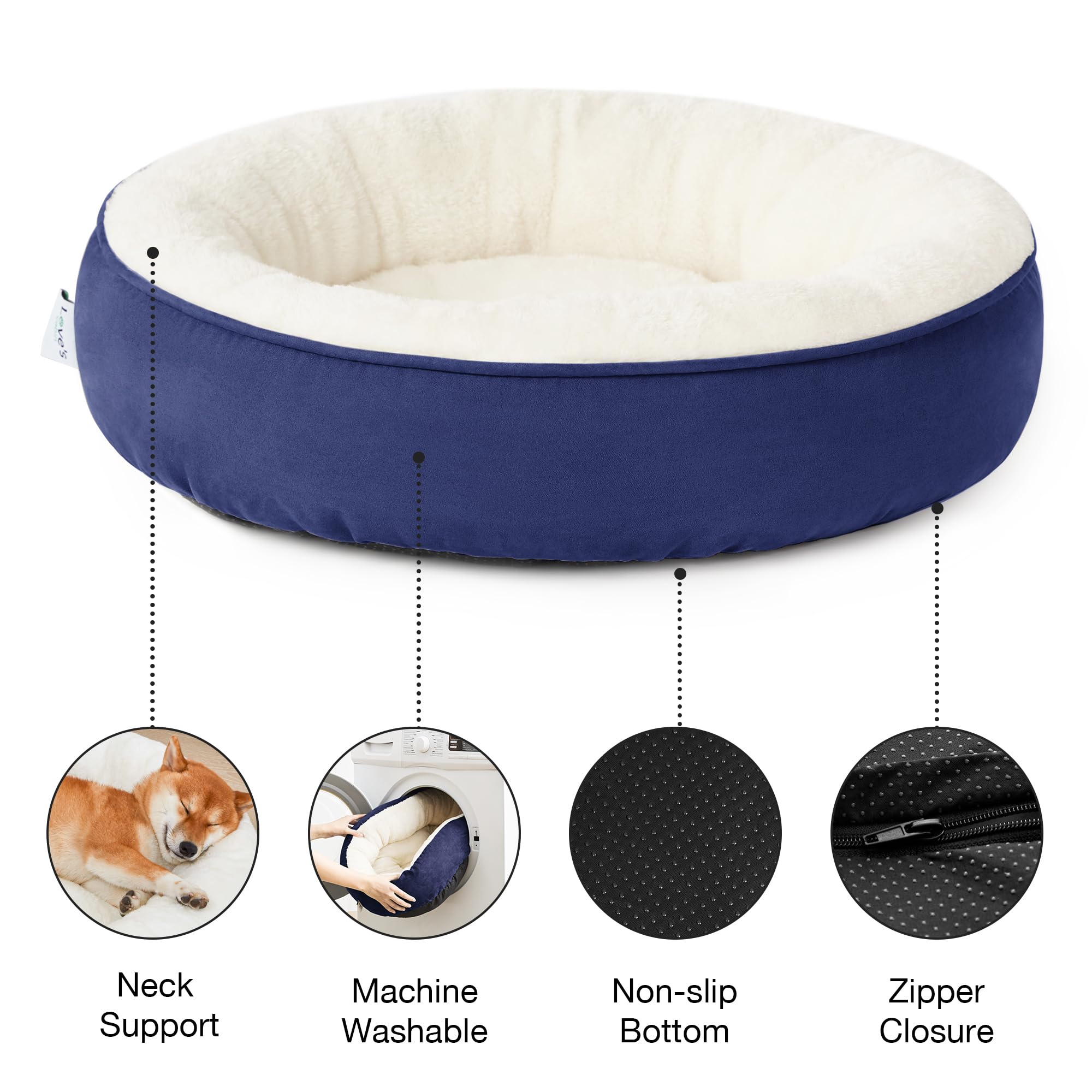 Love'S Cabin Round Donut Cat And Dog Cushion Bed, 30In Pet Bed For Medium Or Large Dogs, Anti-Slip & Water-Resistant Bottom, Soft Durable Fabric Pet Beds, Washable Calming Cat & Dog Bed Navy