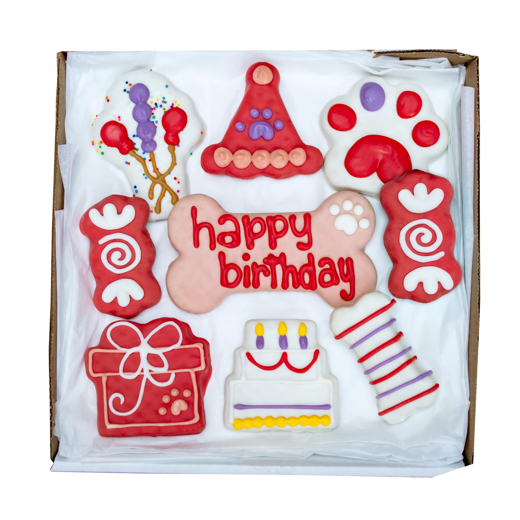 Wufers Dog Birthday Cookie Box - Dog Cookies, Human Grade Ingredients, Cute Hand Decorated and Gentle for Tummies of All Breed S