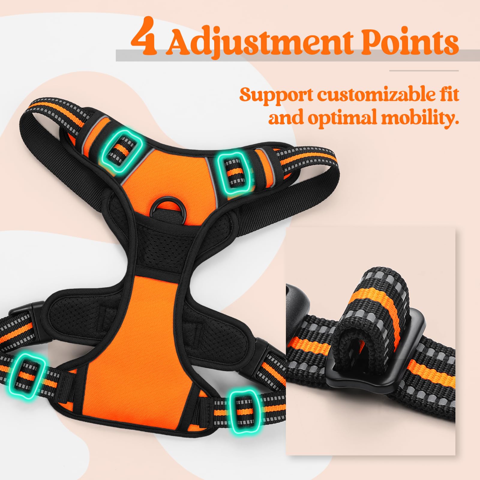 Rabbitgoo Dog Harness No Pull With 2 Leash Clips, Adjustable Soft Padded, Reflective Oxford No Choke Pet Vest With Easy Control Handle For Large Dogs, Orange, Xl