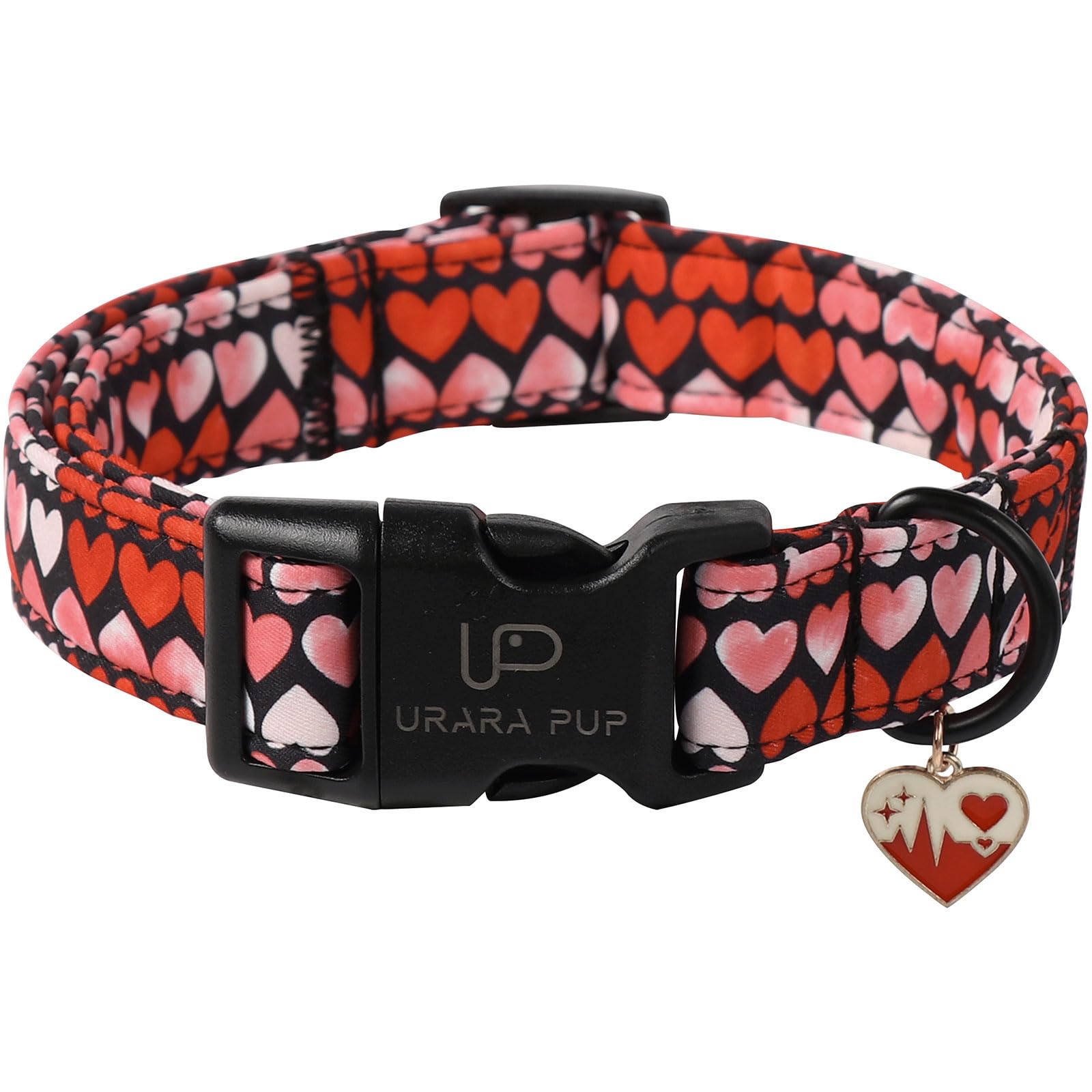Up Urara Pup Valentines Dog Collar, Pink Heart Dog Collar With Quick Release, Sweet Valentines Gift Soft Cotton Collar Pet Girl 