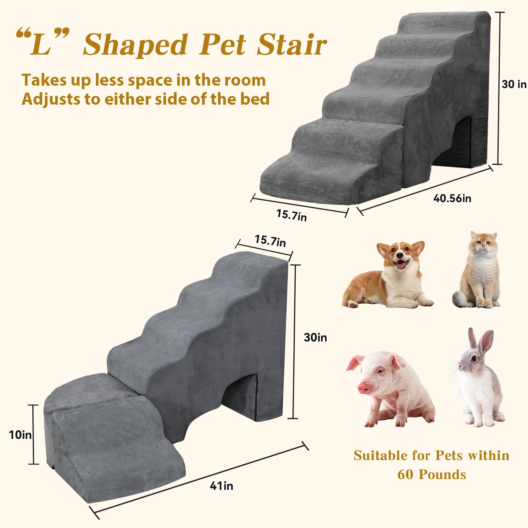 Dog Stairs For High Bed - Litail Stairs To Get On Bed, 30 Inches Pet Steps For Small Dogs, 6 Tier Pet Ramp For Medium Large Dogs