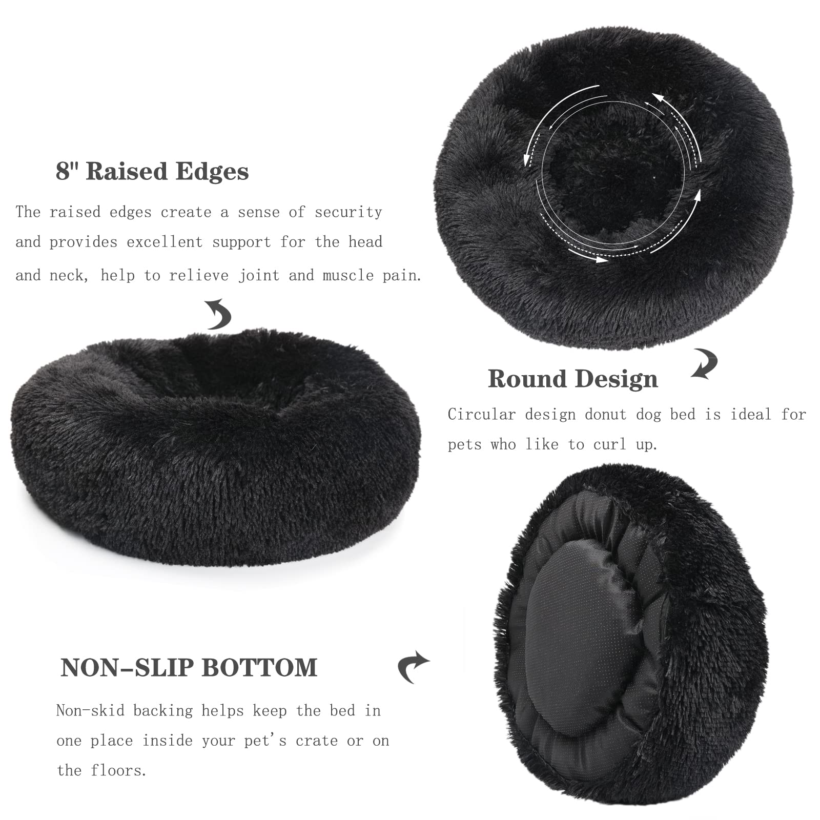 Dog Beds For Medium Dogs Washable Calming Bed For Dogs 30 Inches Black Fluffy And Soft Dog Bed Calm And Anti Anxiety Faux Fur Ro