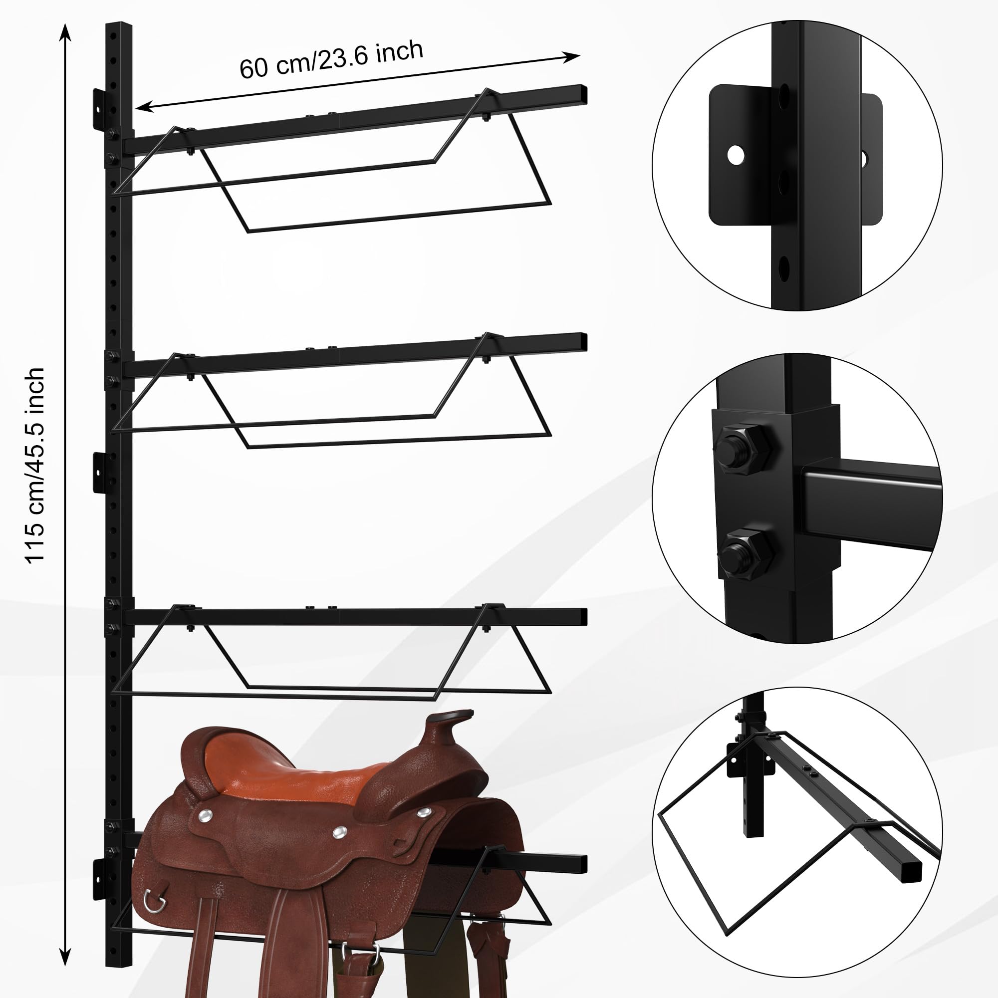 Rtosy 4 Tier Saddle Rack Wall Mount, Horse Saddle Rack For English & Western Saddles, Tack Storage, Pad, Accessories Etc For Hor