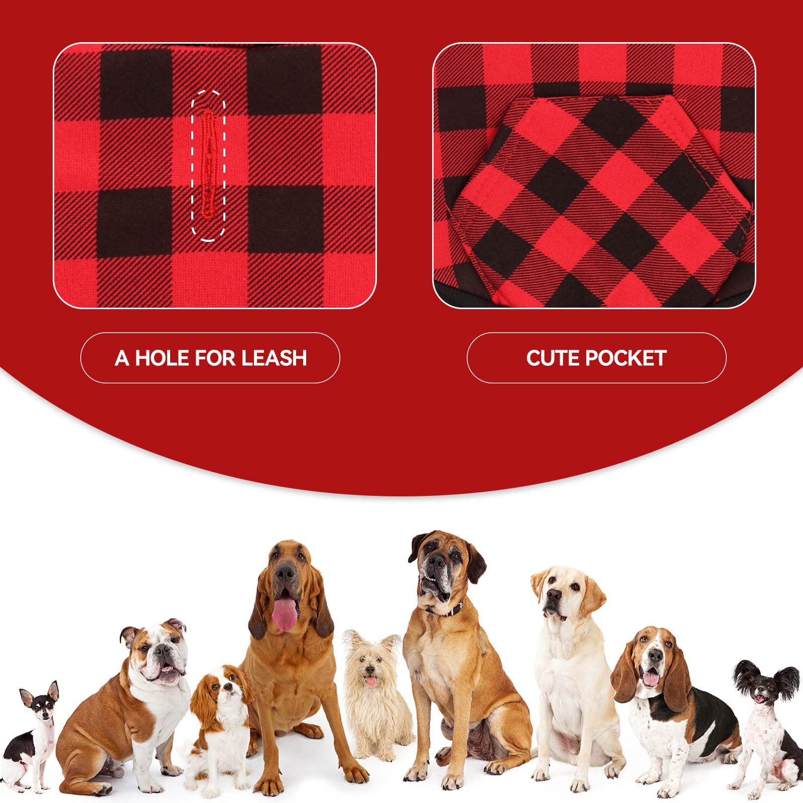 Puppypaws Red Buffalo Plaid Dog Sweater - Warm & Soft, Breathable, Cozy Small Dog Hoodie With Pocket