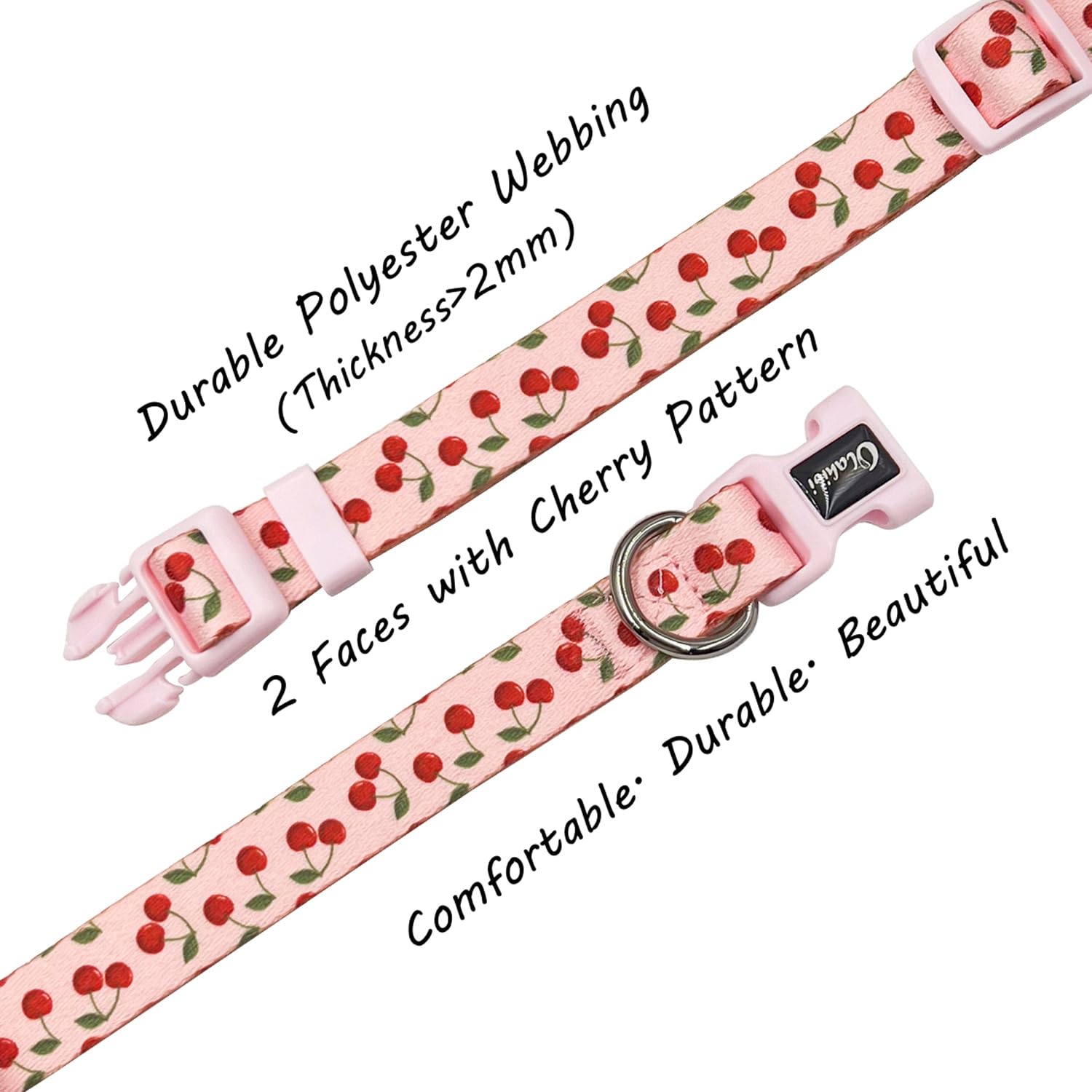 Olahibi Dog Collar And Leash Set, Cute Cherry Pattern, Polyester Material, 5Ft Leash, For Large Dogs.(Large,Pink Cherry)
