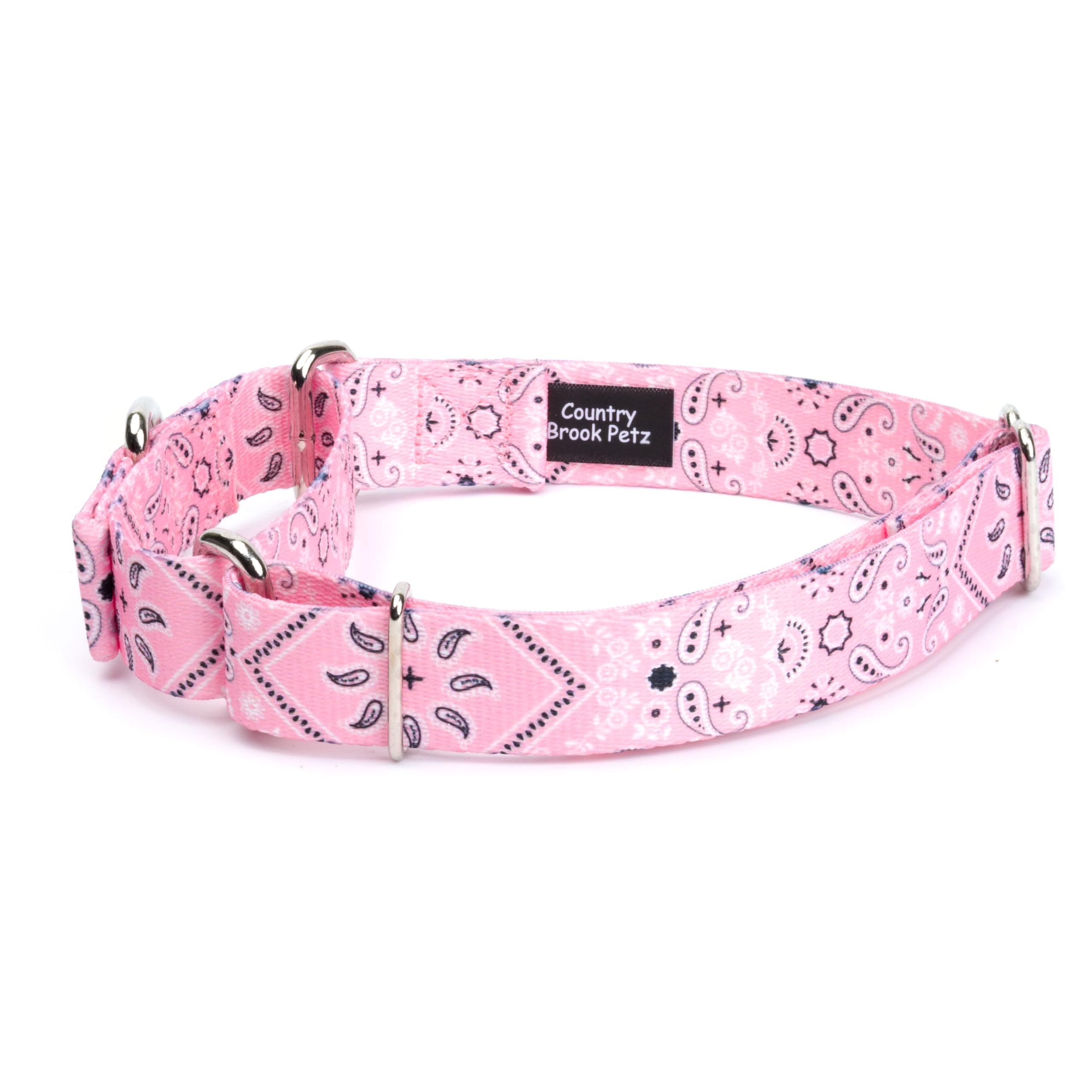 Country Brook Petz - Pink Bandana Martingale Dog Collar - Country And Western Collection Featuring Rustic Designs (1/2 Inch, 2Xs