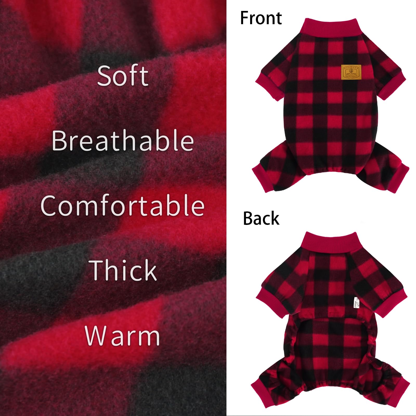 XPUDAC Dog Christmas Pajamas Plaid Dog Clothes for Small Medium Dogs Girl Boy Fleece Dog Sweater for Winter Christmas(Large)