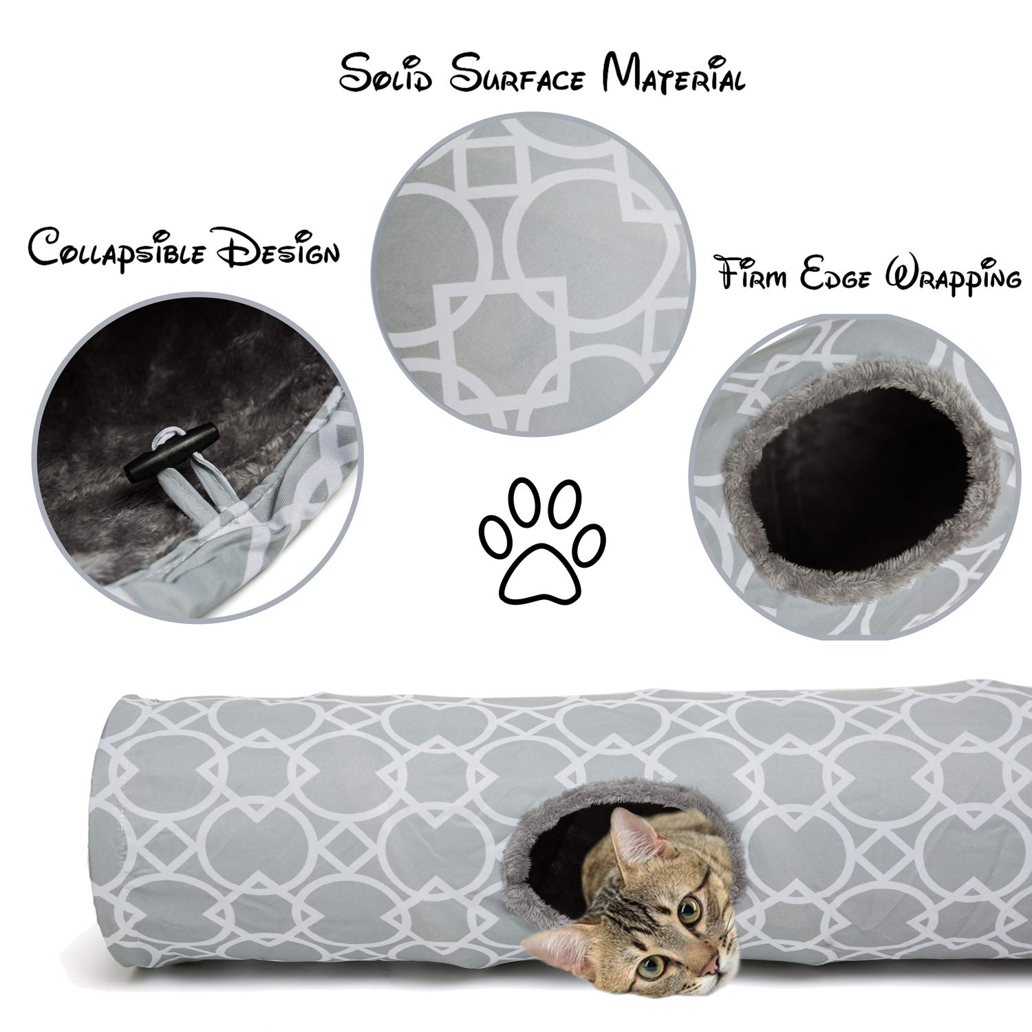 Luckitty Geometric Straight Cat Tunnel With Plush Inside,Cats Toys Collapsible Tunnel Tube With Balls, For Rabbits, Kittens, Ferrets,Puppy And Dogs,Diameter 11.8 Inch