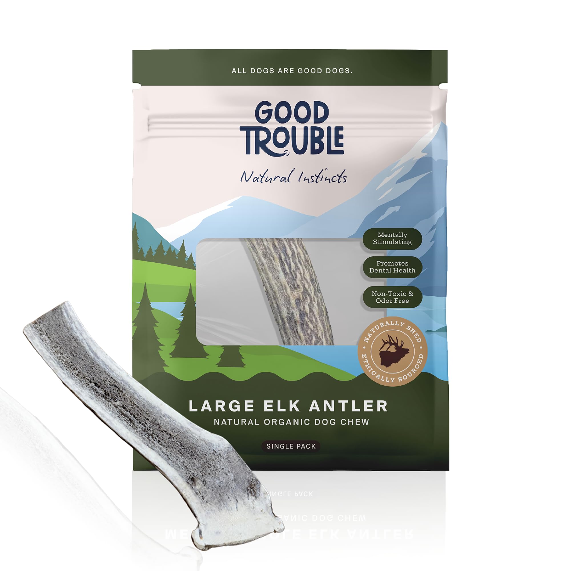 Good Trouble Pets Premium Elk Split Antlers For Large Dogs - All-Natural, Shed Antler Chews For Dental Health & Calming -Cruelty
